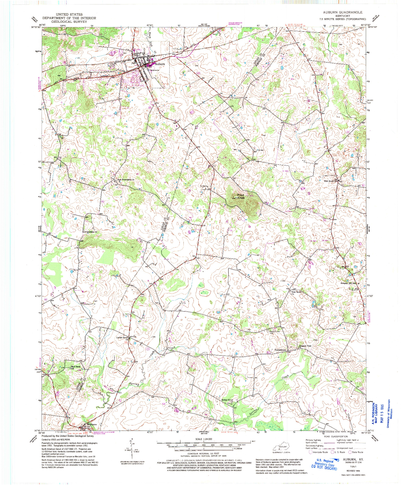 USGS 1:24000-SCALE QUADRANGLE FOR AUBURN, KY 1951