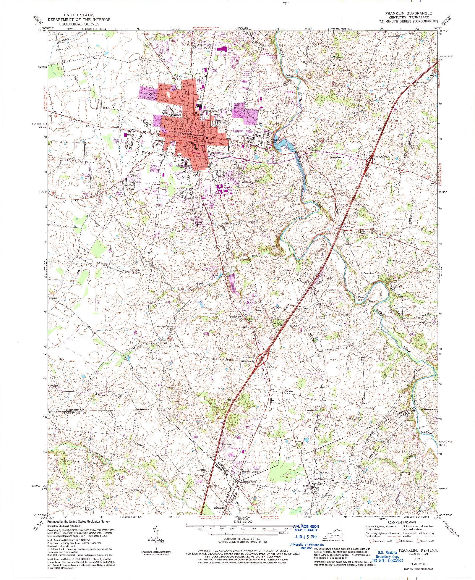 USGS 1:24000-SCALE QUADRANGLE FOR FRANKLIN, KY 1968