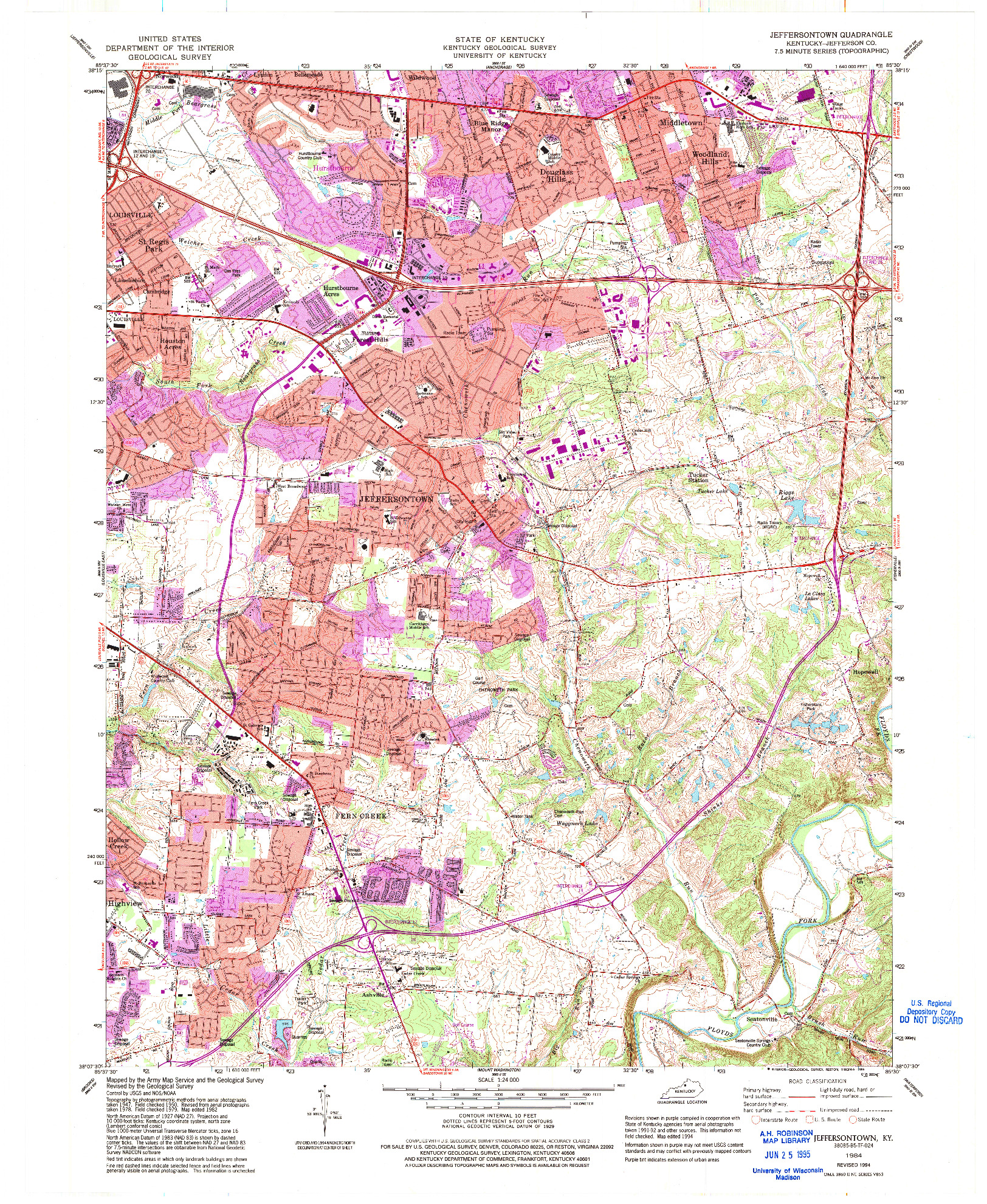 USGS 1:24000-SCALE QUADRANGLE FOR JEFFERSONTOWN, KY 1984