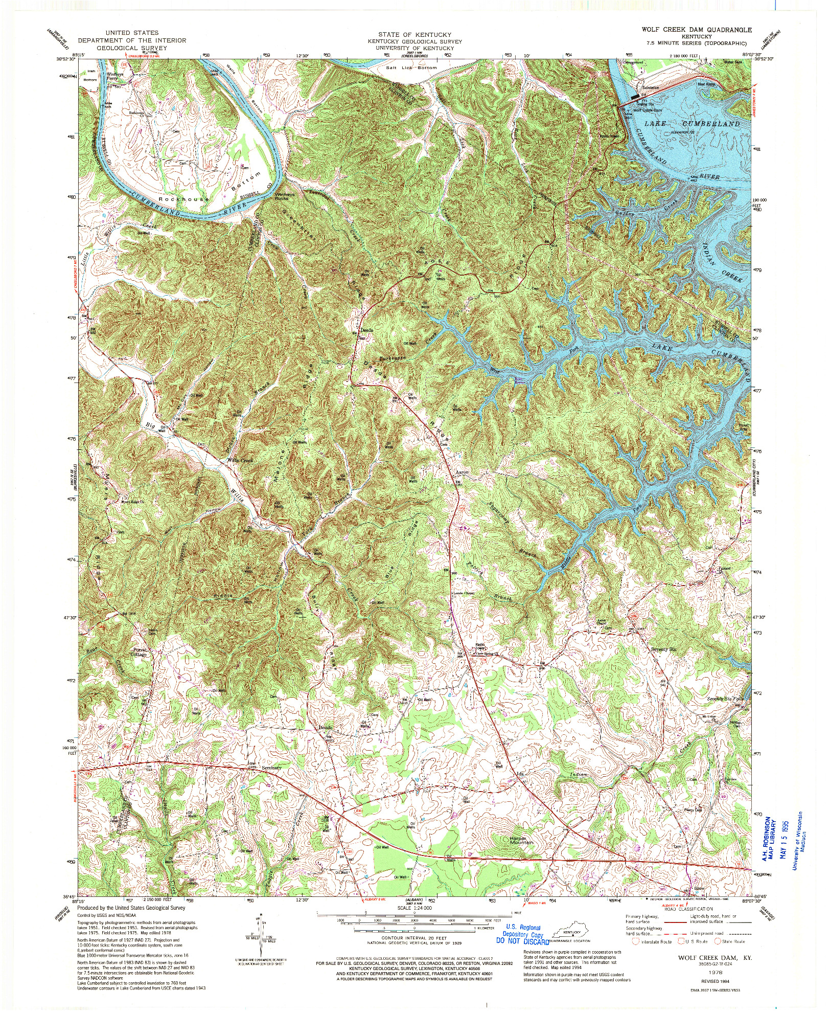 USGS 1:24000-SCALE QUADRANGLE FOR WOLF CREEK DAM, KY 1978