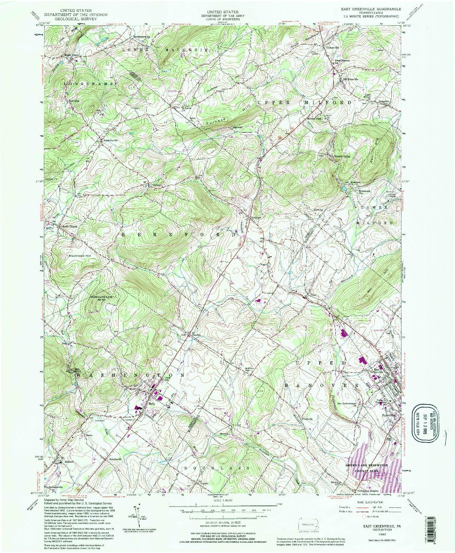 USGS 1:24000-SCALE QUADRANGLE FOR EAST GREENVILLE, PA 1992