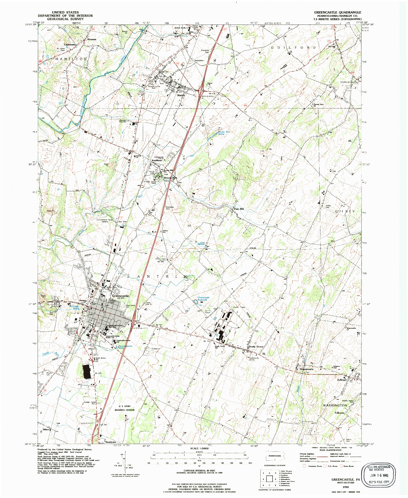 USGS 1:24000-SCALE QUADRANGLE FOR GREENCASTLE, PA 1990