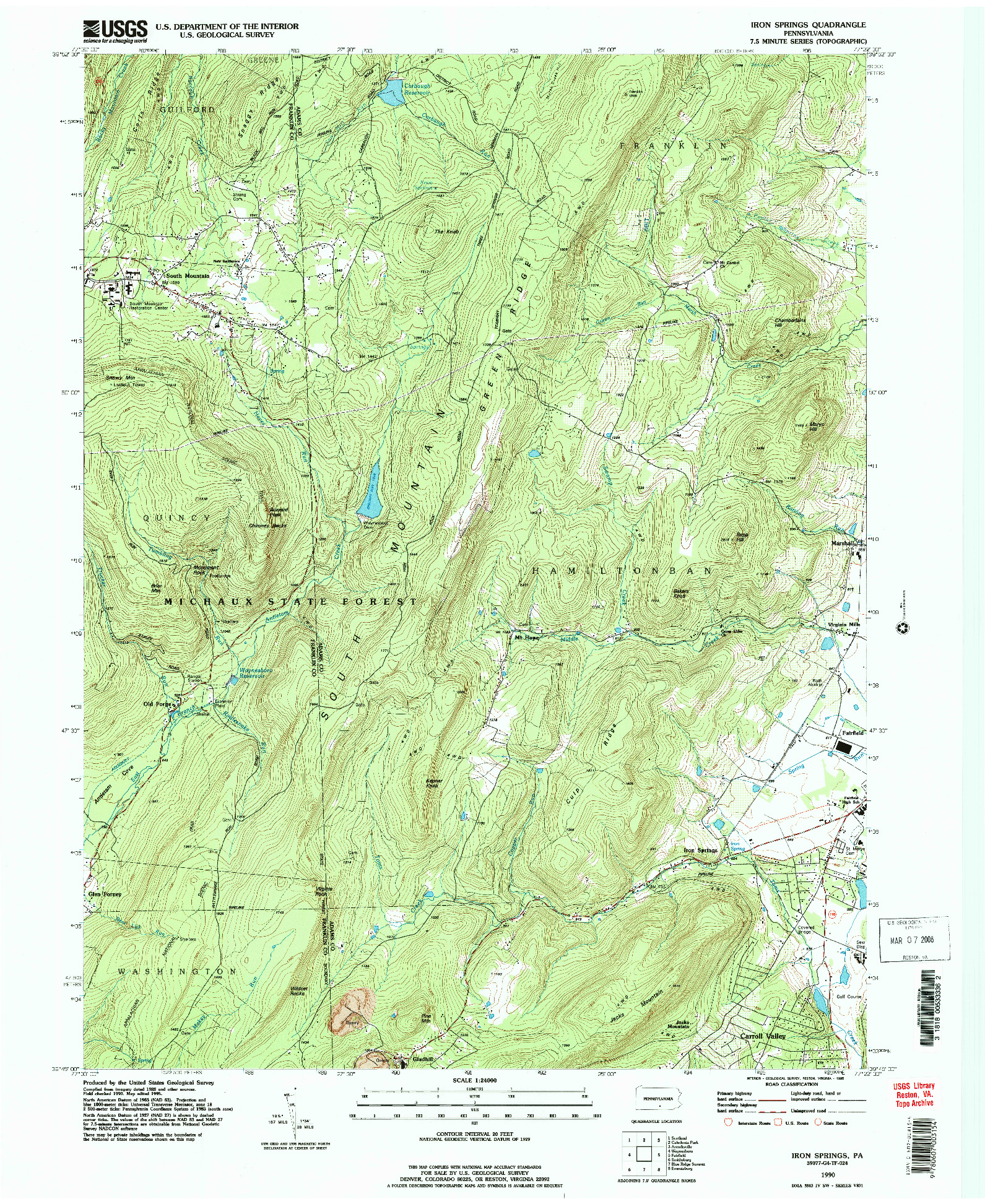 USGS 1:24000-SCALE QUADRANGLE FOR IRON SPRINGS, PA 1990