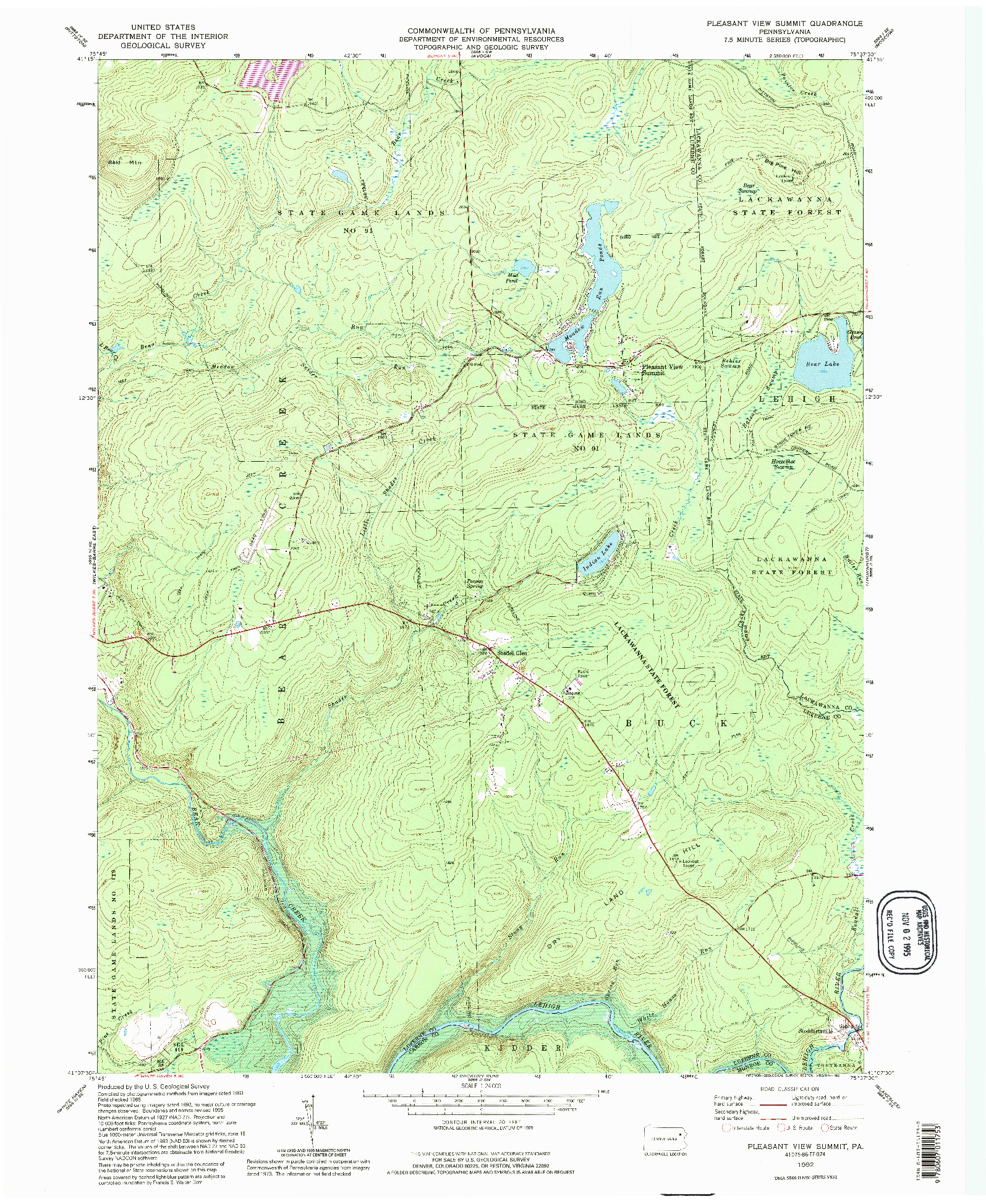 USGS 1:24000-SCALE QUADRANGLE FOR PLEASANT VIEW SUMMIT, PA 1992