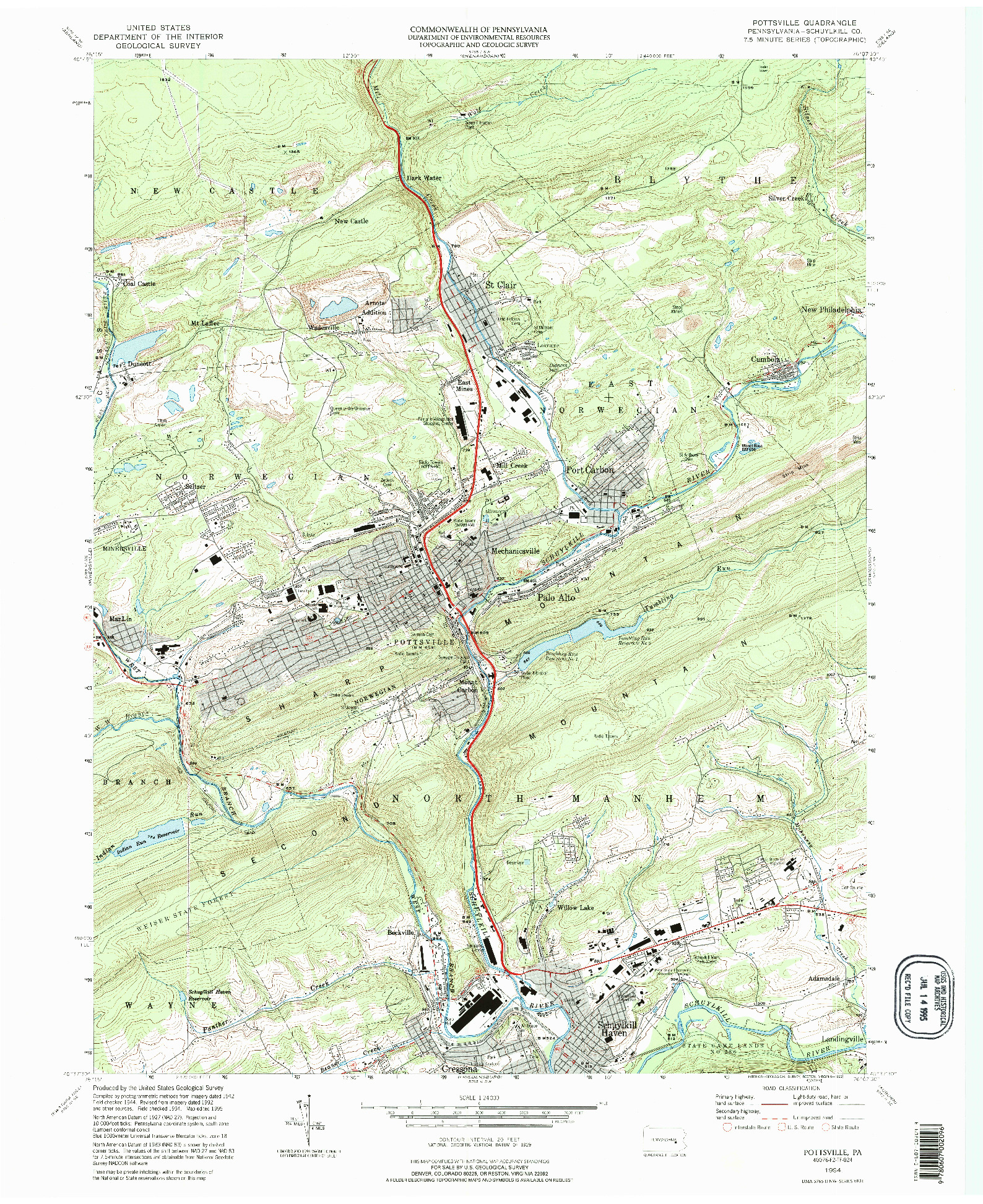 USGS 1:24000-SCALE QUADRANGLE FOR POTTSVILLE, PA 1994