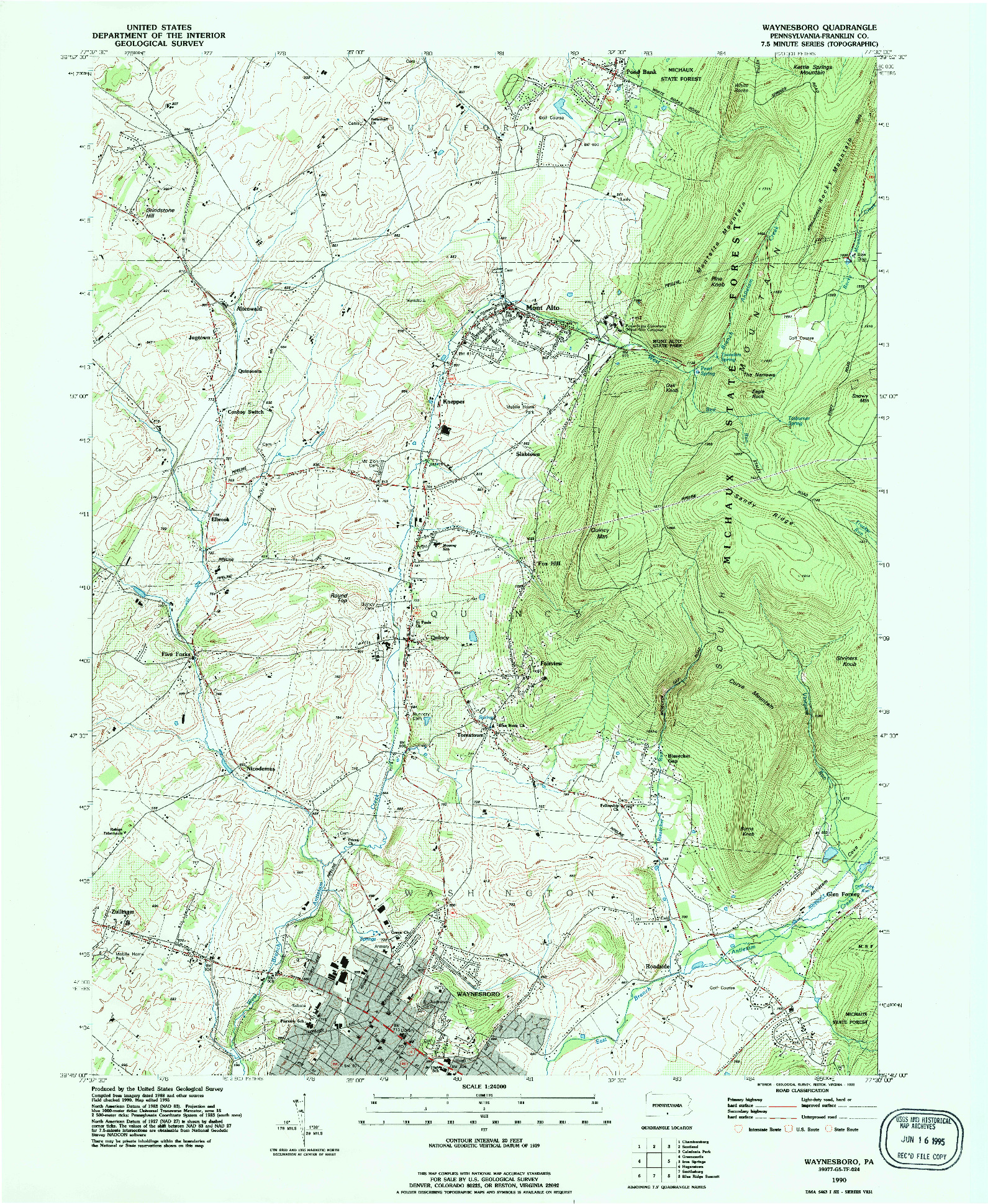 USGS 1:24000-SCALE QUADRANGLE FOR WAYNESBORO, PA 1990