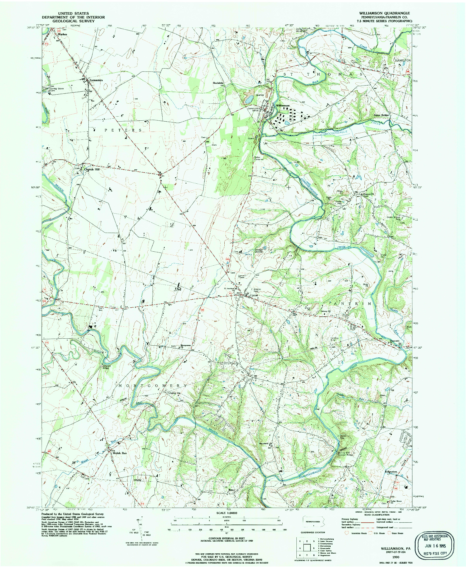 USGS 1:24000-SCALE QUADRANGLE FOR WILLIAMSON, PA 1990