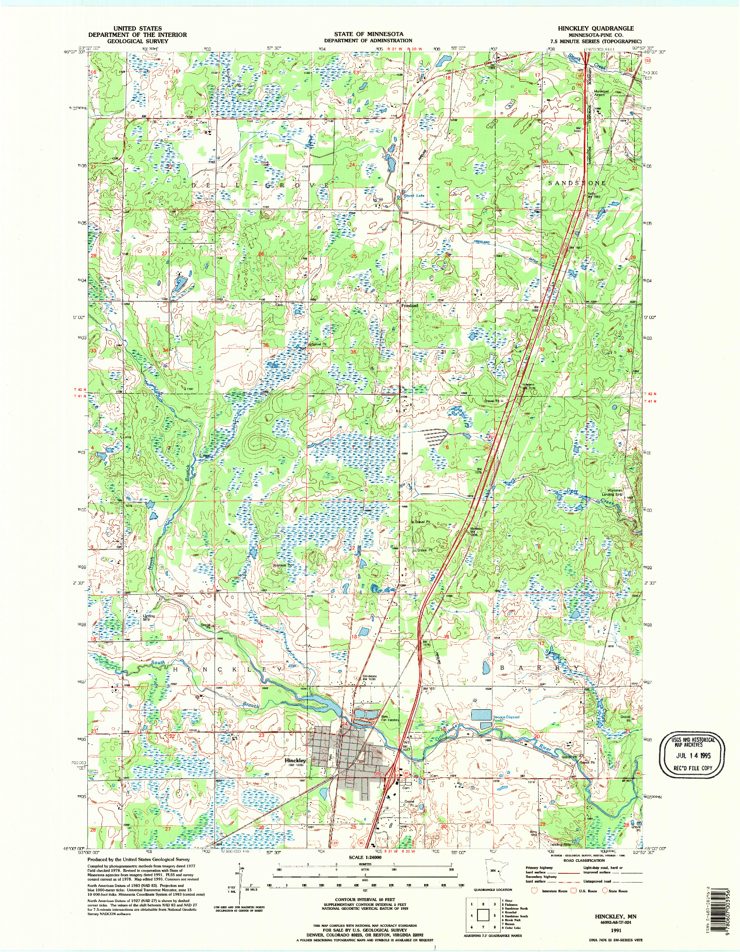 USGS 1:24000-SCALE QUADRANGLE FOR HINCKLEY, MN 1991