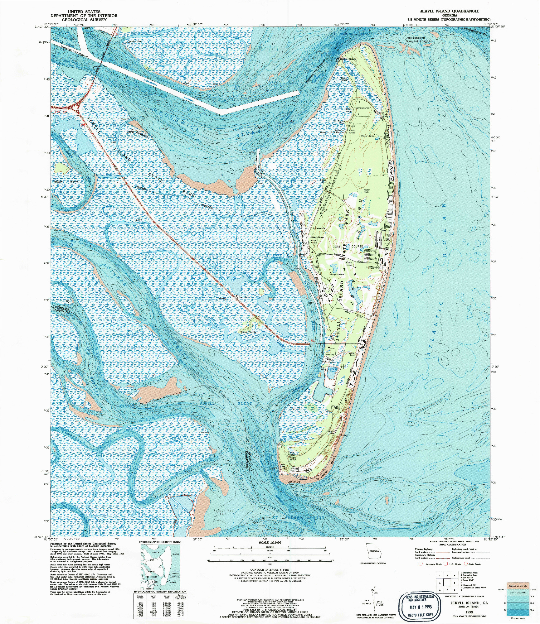 USGS 1:24000-SCALE QUADRANGLE FOR JEKYLL ISLAND, GA 1993