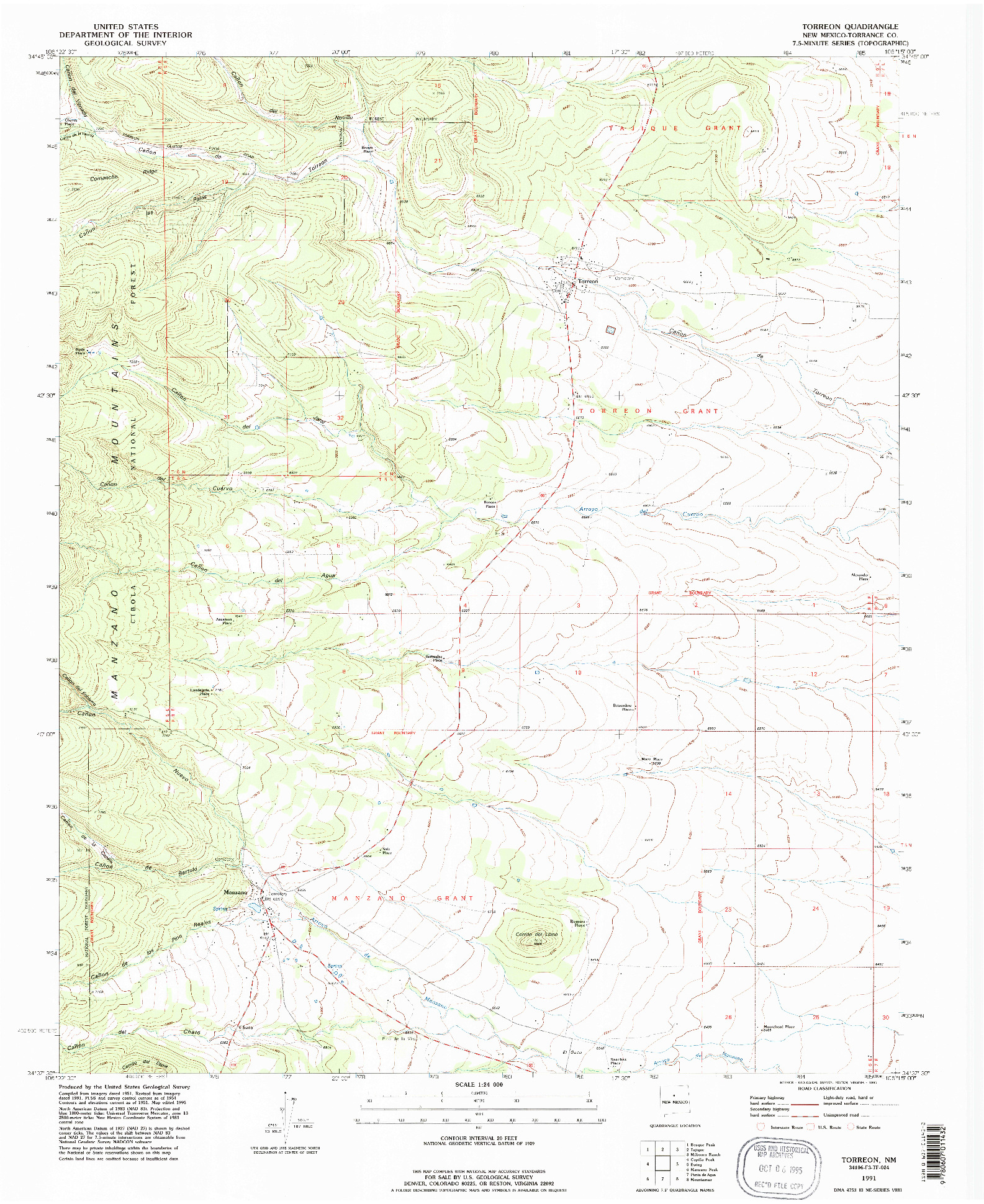 USGS 1:24000-SCALE QUADRANGLE FOR TORREON, NM 1991