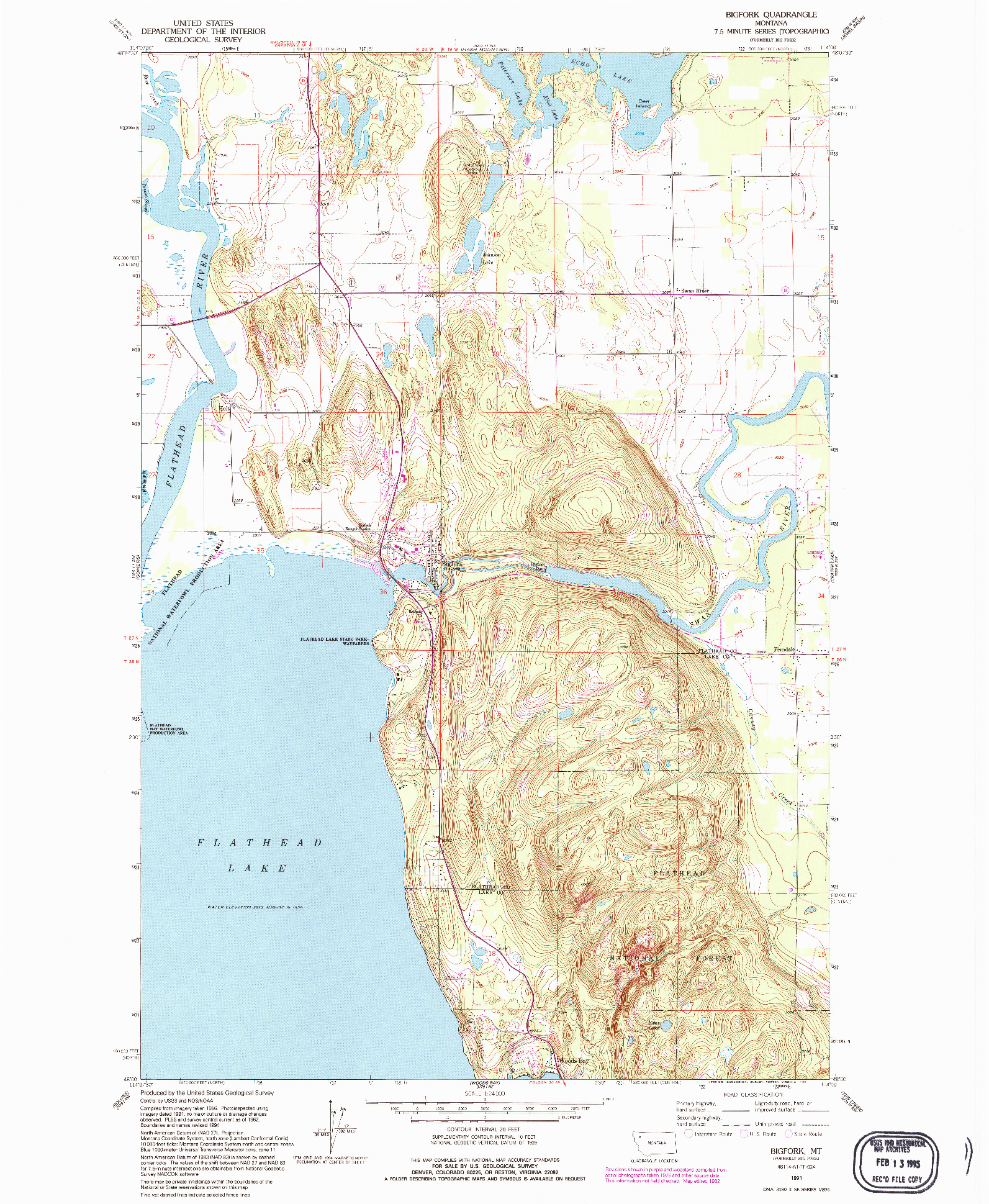 USGS 1:24000-SCALE QUADRANGLE FOR BIGFORK, MT 1991