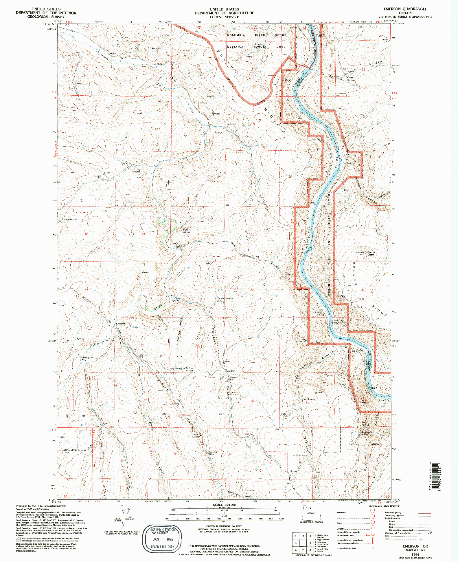 USGS 1:24000-SCALE QUADRANGLE FOR EMERSON, OR 1994