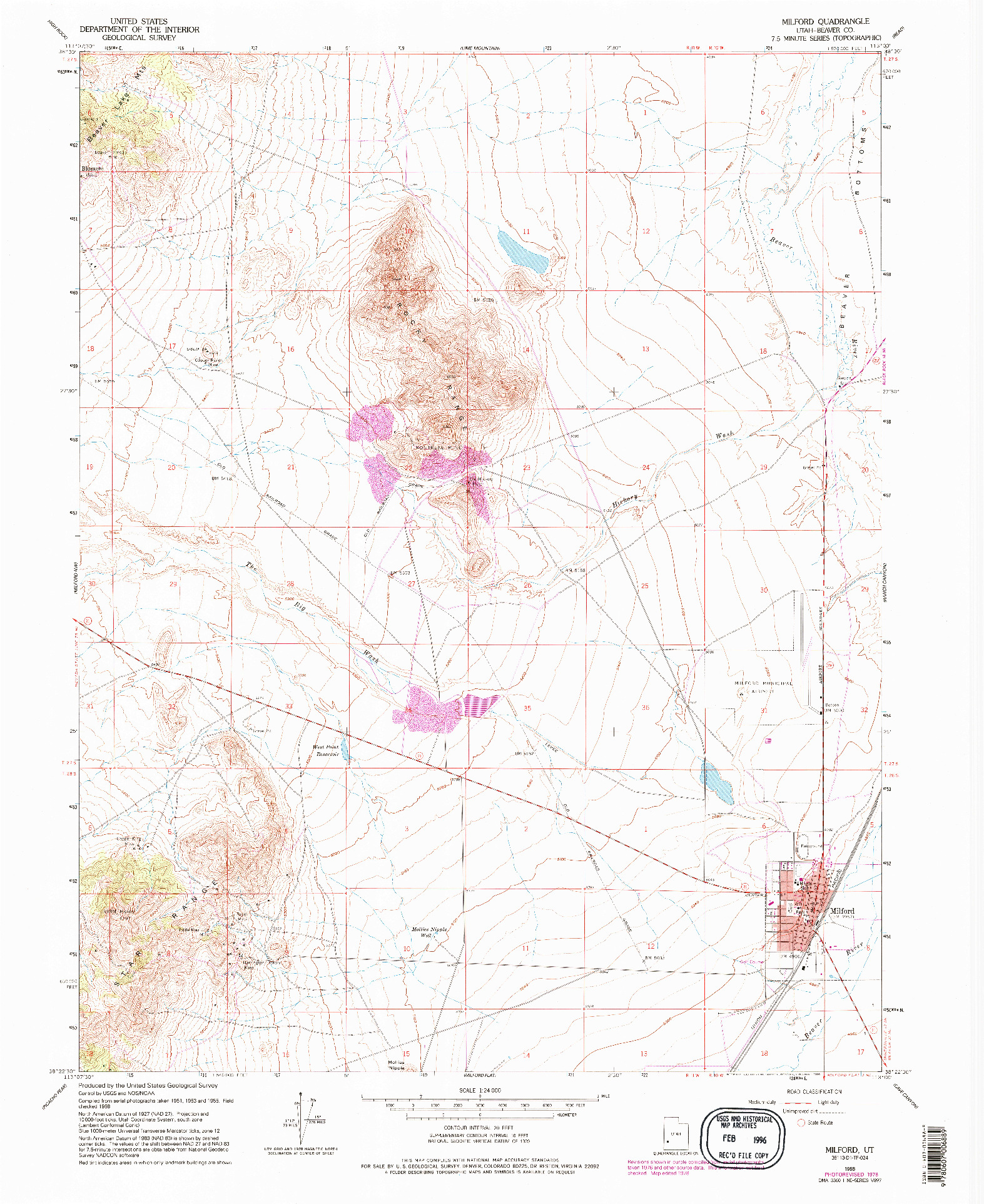 USGS 1:24000-SCALE QUADRANGLE FOR MILFORD, UT 1958