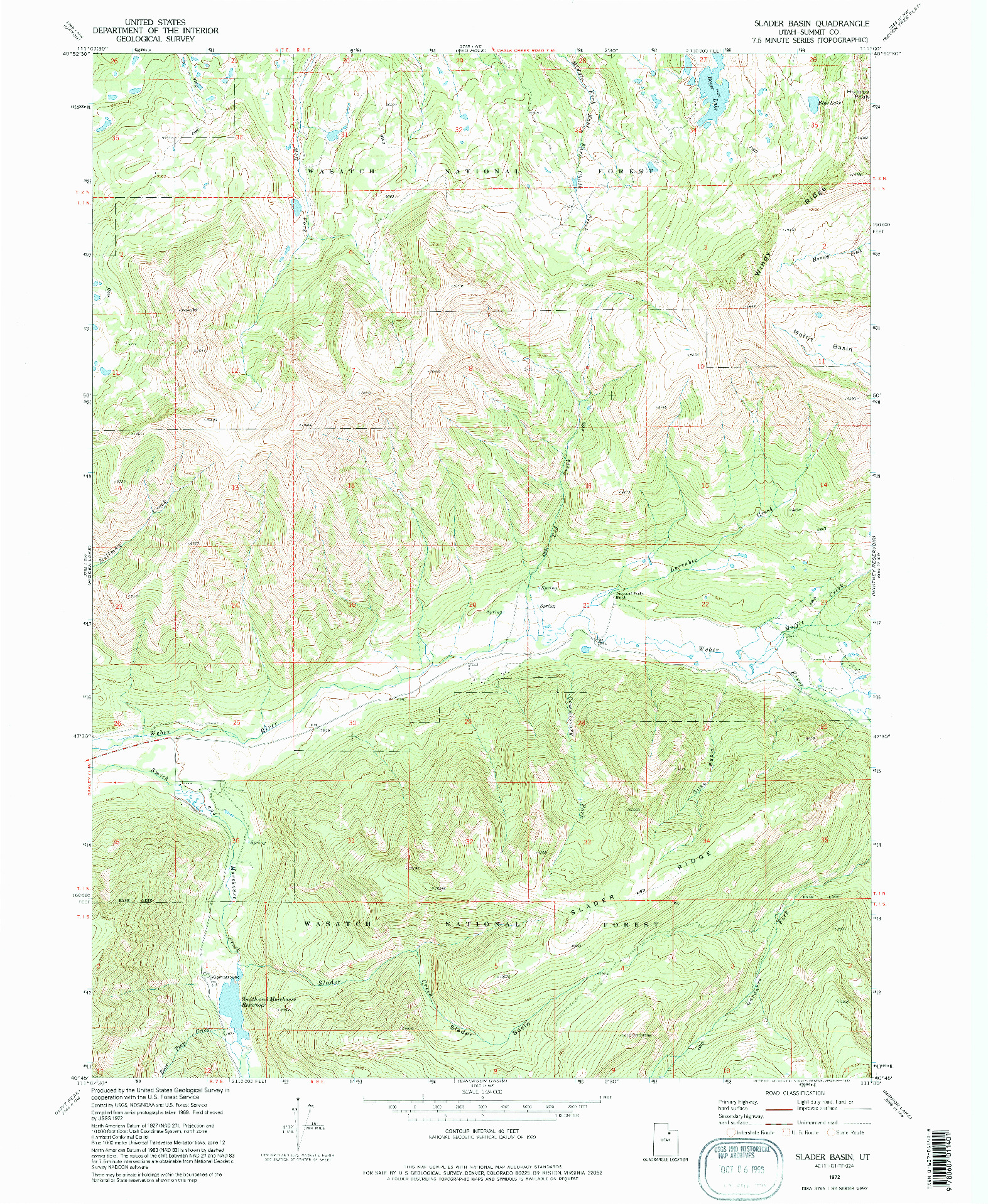 USGS 1:24000-SCALE QUADRANGLE FOR SLADER BASIN, UT 1972