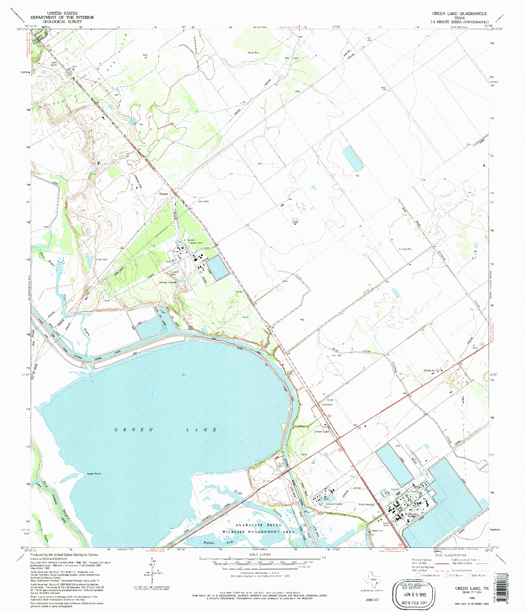 USGS 1:24000-SCALE QUADRANGLE FOR GREEN LAKE, TX 1995