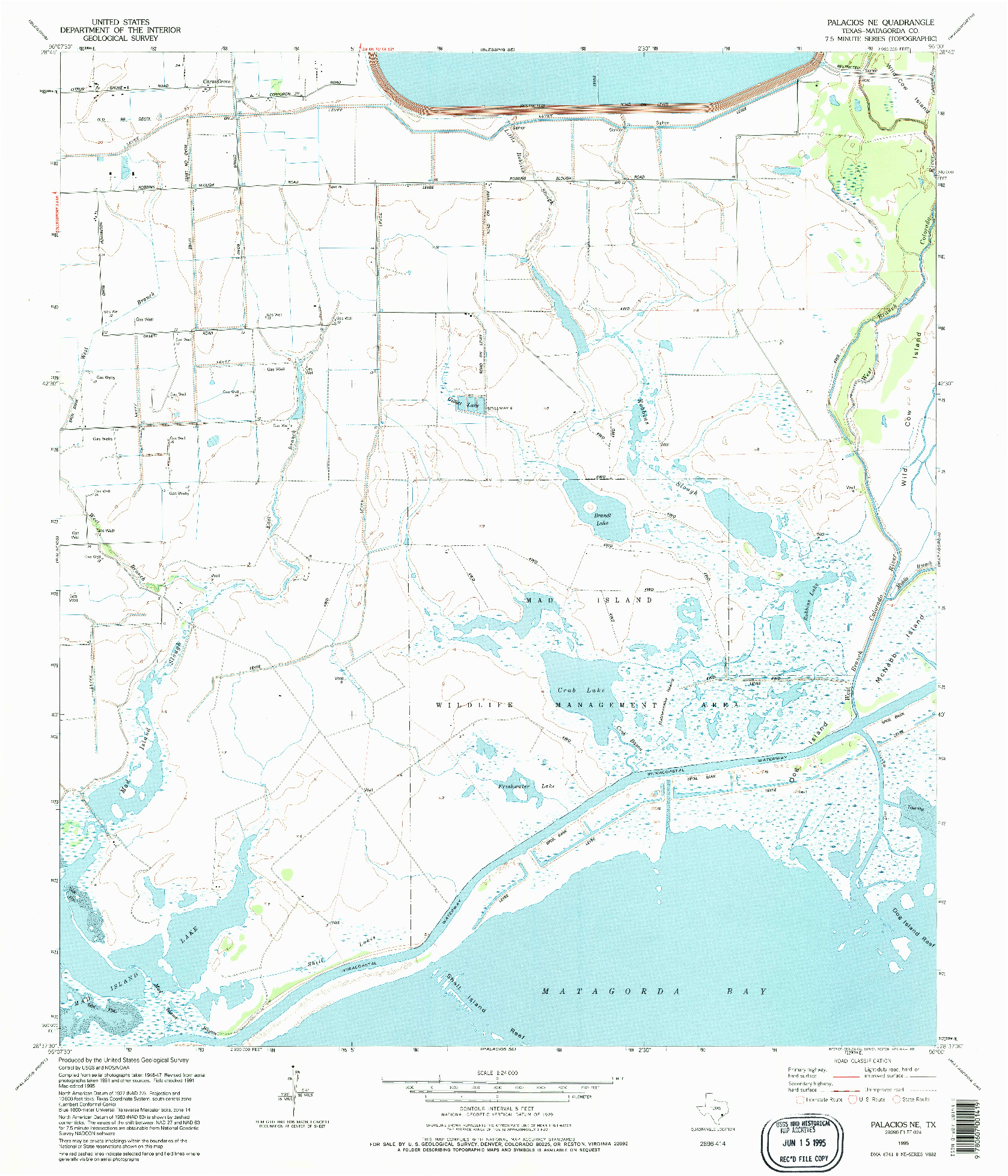 USGS 1:24000-SCALE QUADRANGLE FOR PALACIOS NE, TX 1995
