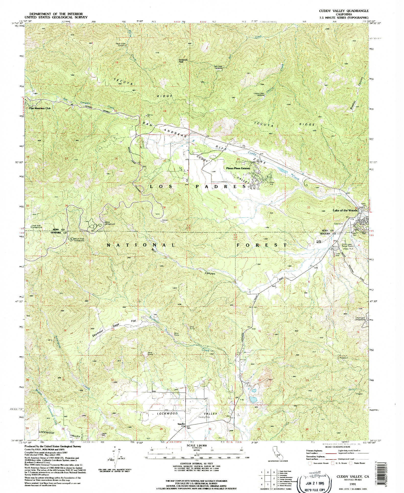 USGS 1:24000-SCALE QUADRANGLE FOR CUDDY VALLEY, CA 1991