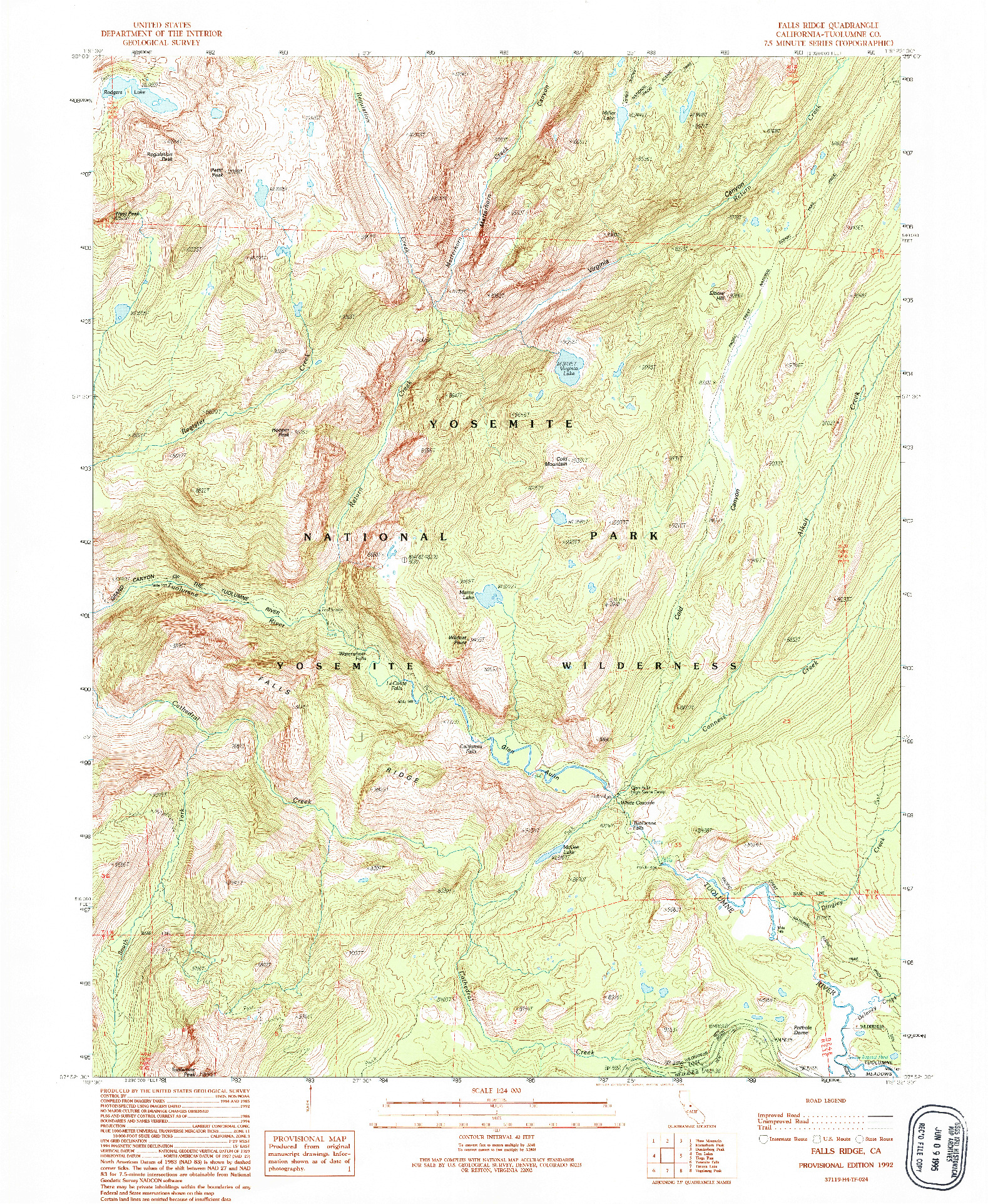 USGS 1:24000-SCALE QUADRANGLE FOR FALLS RIDGE, CA 1992