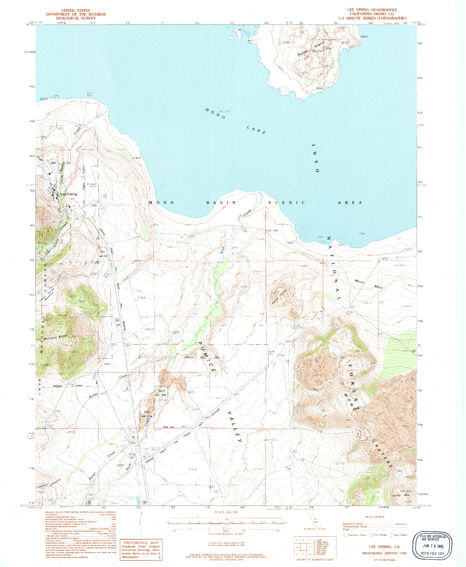 USGS 1:24000-SCALE QUADRANGLE FOR LEE VINING, CA 1992