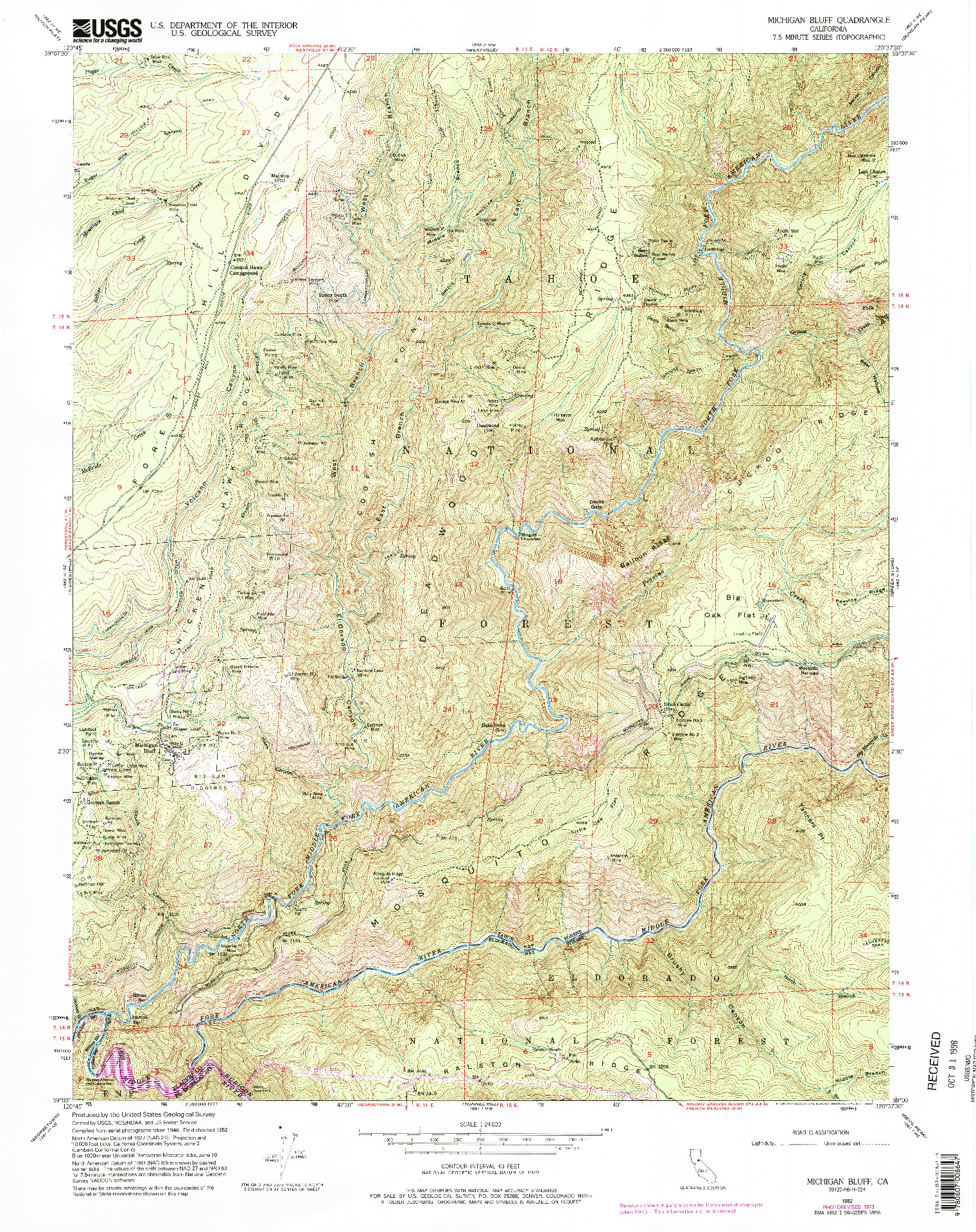 USGS 1:24000-SCALE QUADRANGLE FOR MICHIGAN BLUFF, CA 1952