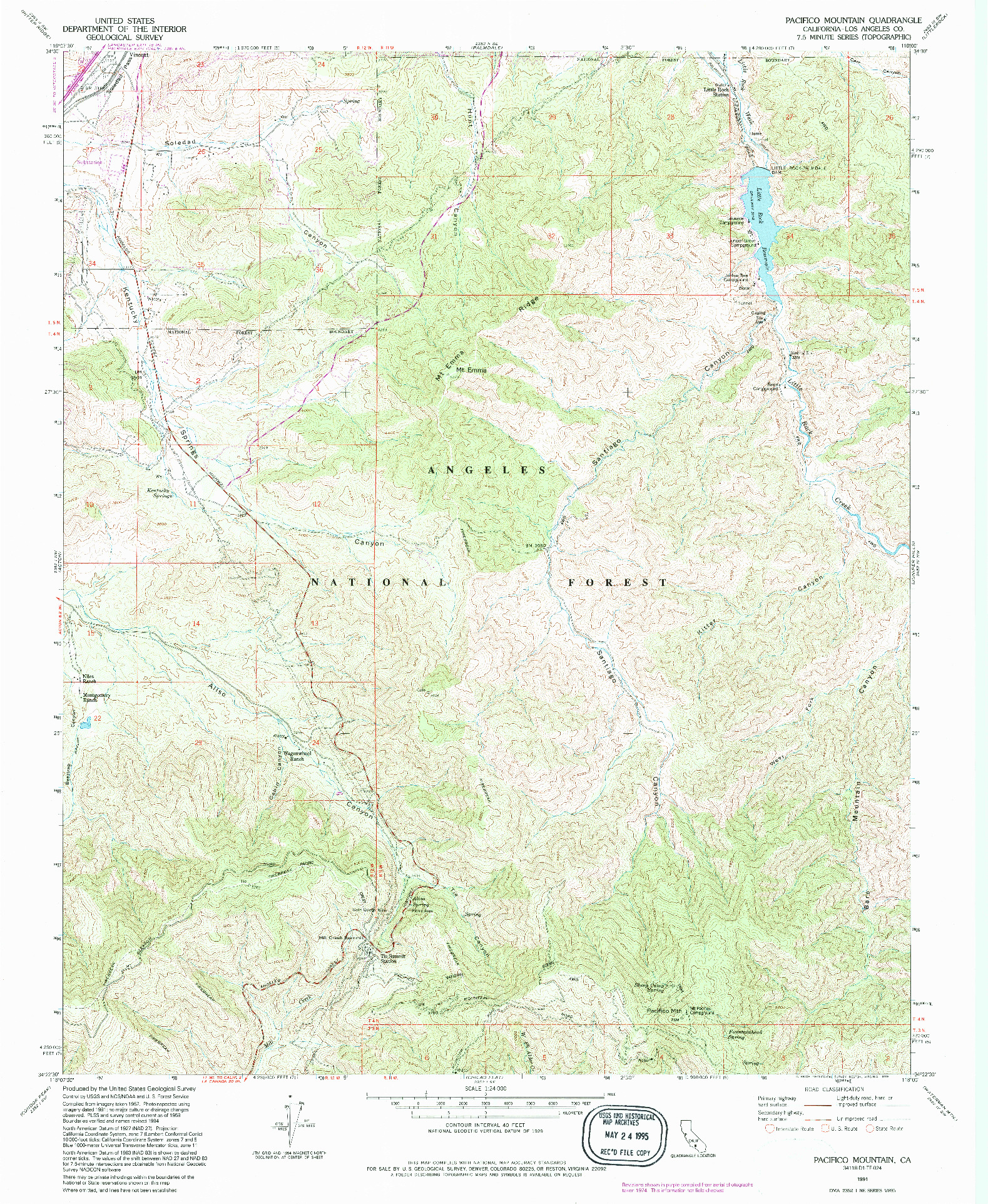 USGS 1:24000-SCALE QUADRANGLE FOR PACIFICO MOUNTAIN, CA 1991