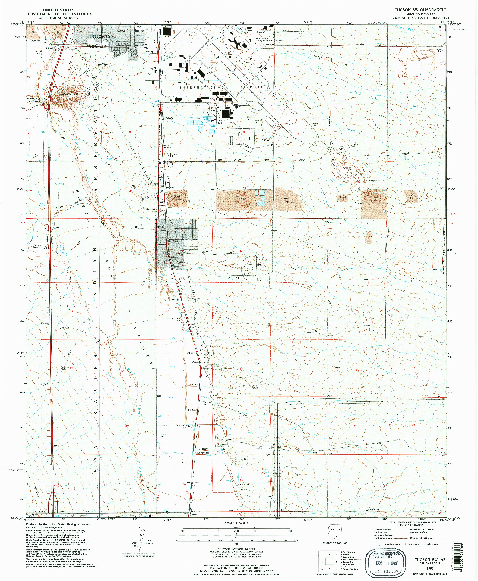 USGS 1:24000-SCALE QUADRANGLE FOR TUCSON SW, AZ 1992