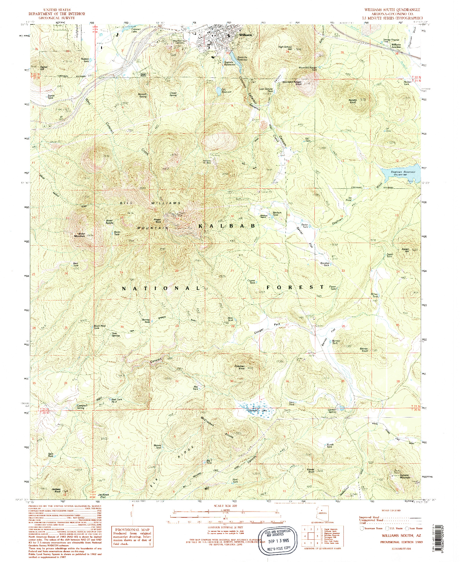 USGS 1:24000-SCALE QUADRANGLE FOR WILLIAMS SOUTH, AZ 1989