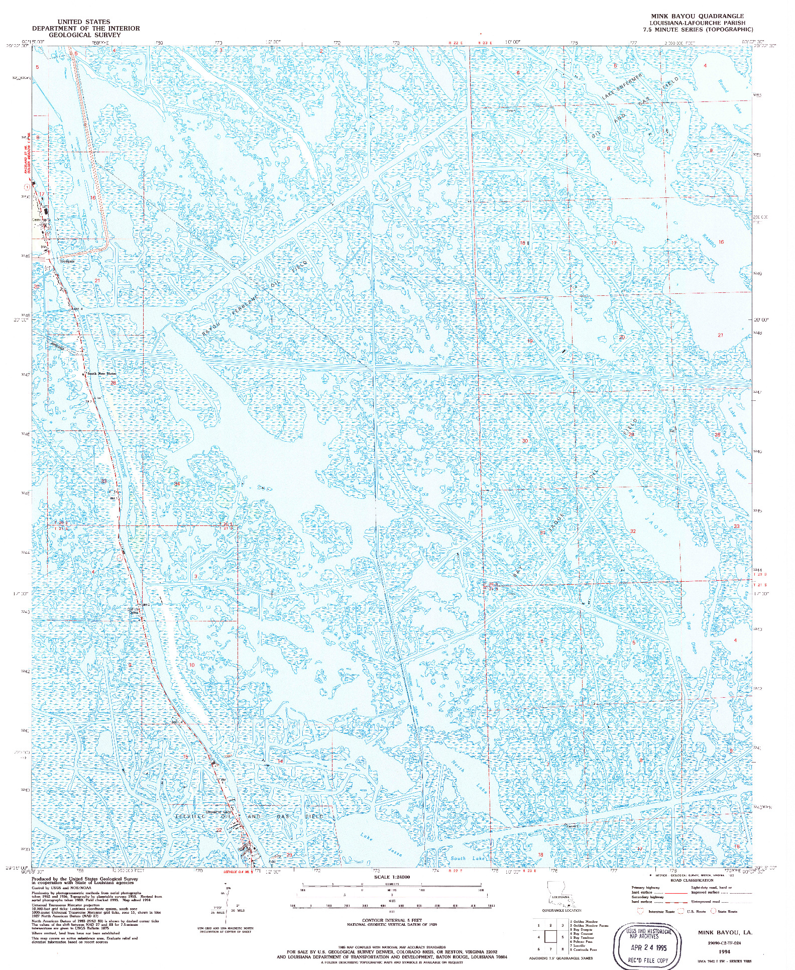 USGS 1:24000-SCALE QUADRANGLE FOR MINK BAYOU, LA 1994