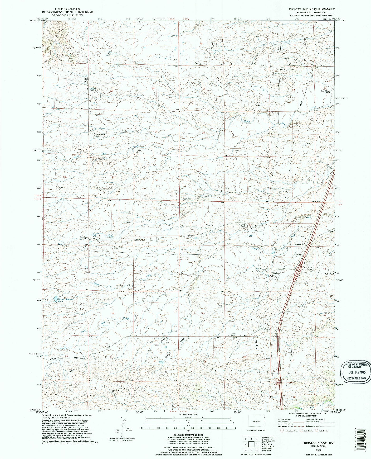 USGS 1:24000-SCALE QUADRANGLE FOR BRISTOL RIDGE, WY 1990