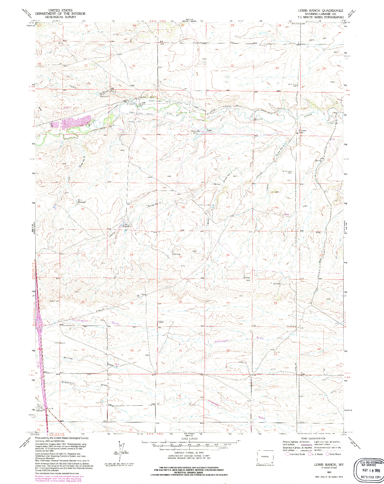 USGS 1:24000-SCALE QUADRANGLE FOR LEWIS RANCH, WY 1991