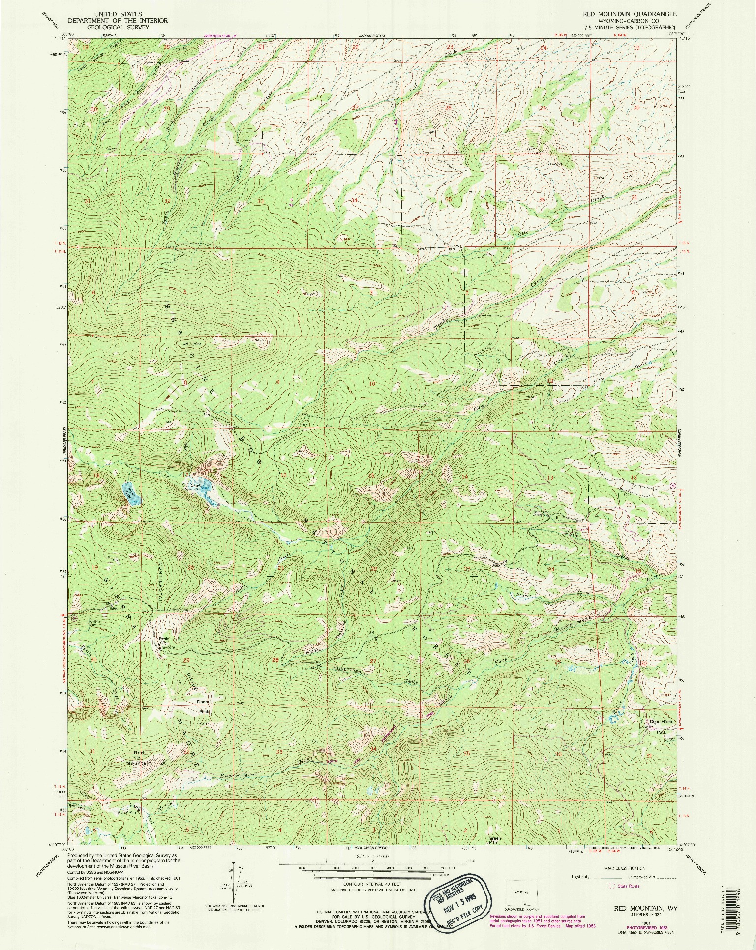 USGS 1:24000-SCALE QUADRANGLE FOR RED MOUNTAIN, WY 1961