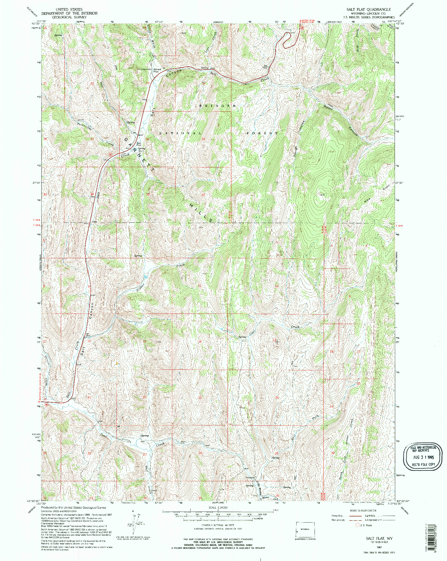 USGS 1:24000-SCALE QUADRANGLE FOR SALT FLAT, WY 1967