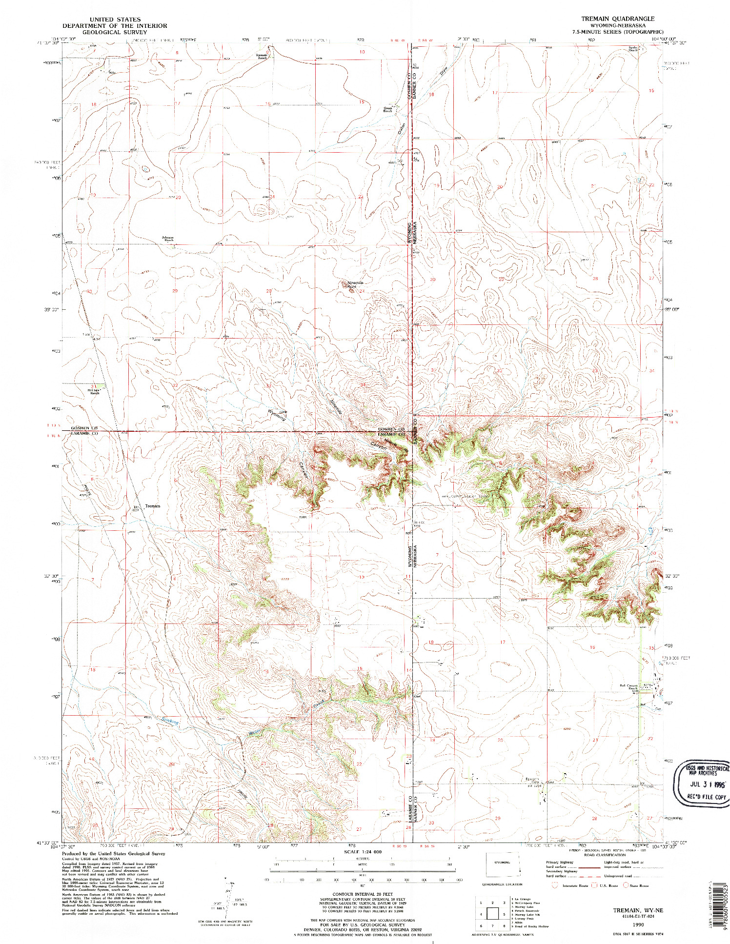 USGS 1:24000-SCALE QUADRANGLE FOR TREMAIN, WY 1990