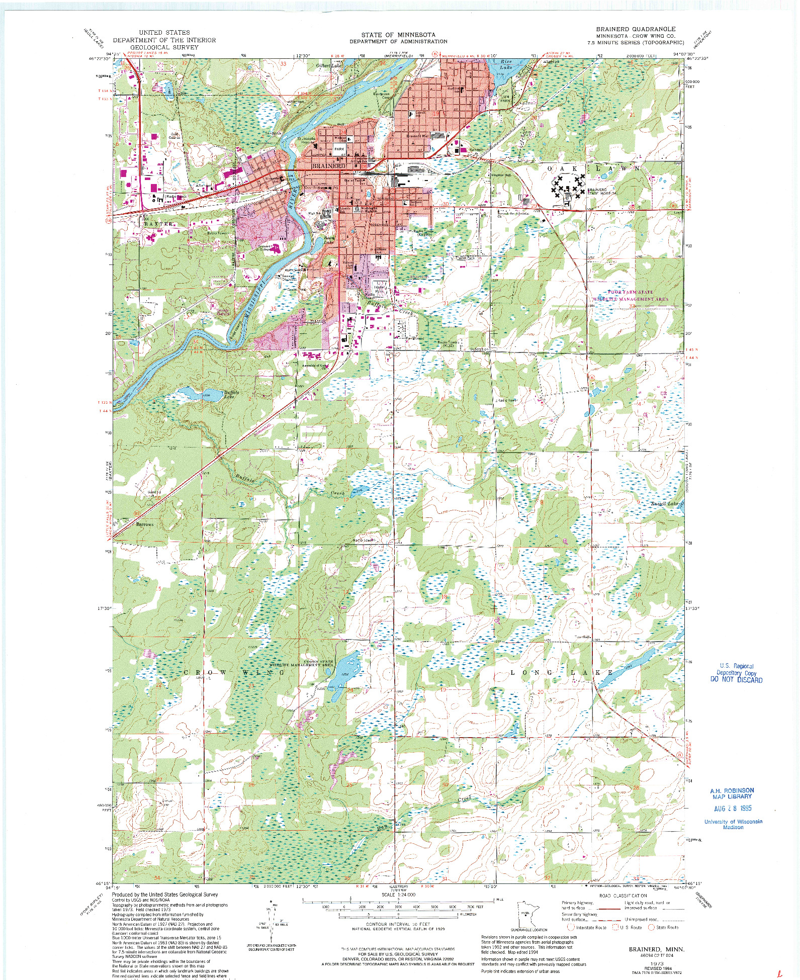 USGS 1:24000-SCALE QUADRANGLE FOR BRAINERD, MN 1973