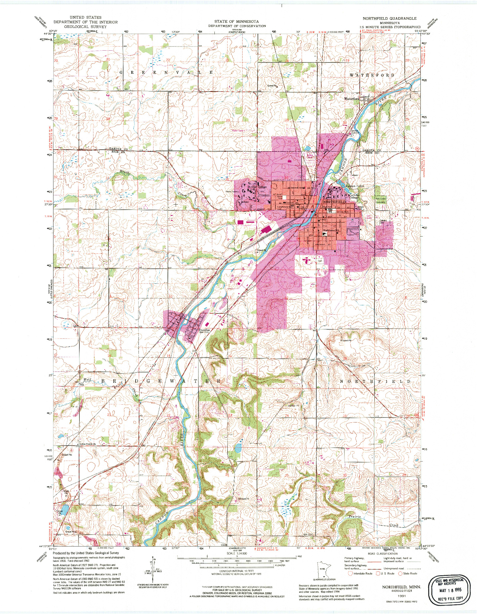 USGS 1:24000-SCALE QUADRANGLE FOR NORTHFIELD, MN 1991