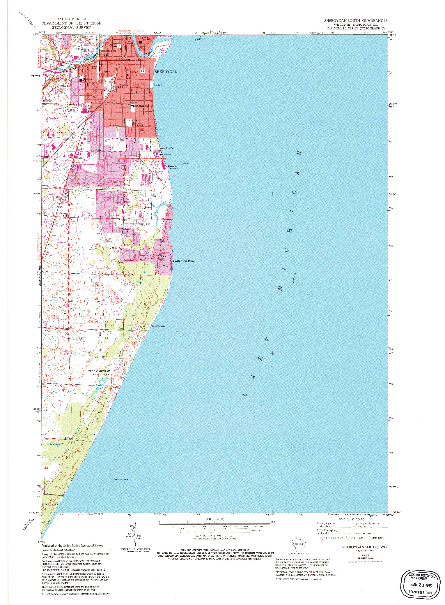 USGS 1:24000-SCALE QUADRANGLE FOR SHEBOYGAN SOUTH, WI 1954