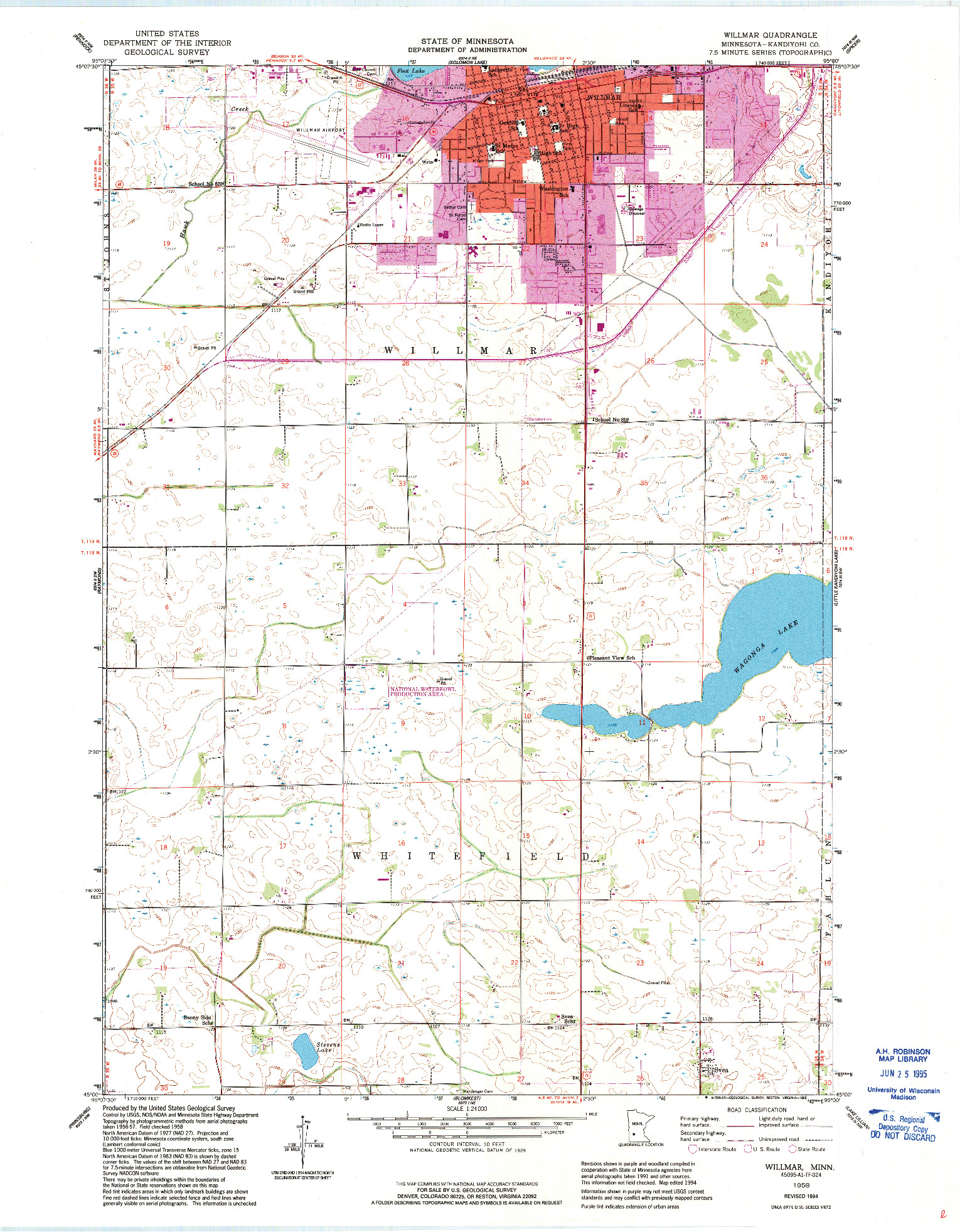 USGS 1:24000-SCALE QUADRANGLE FOR WILLMAR, MN 1958