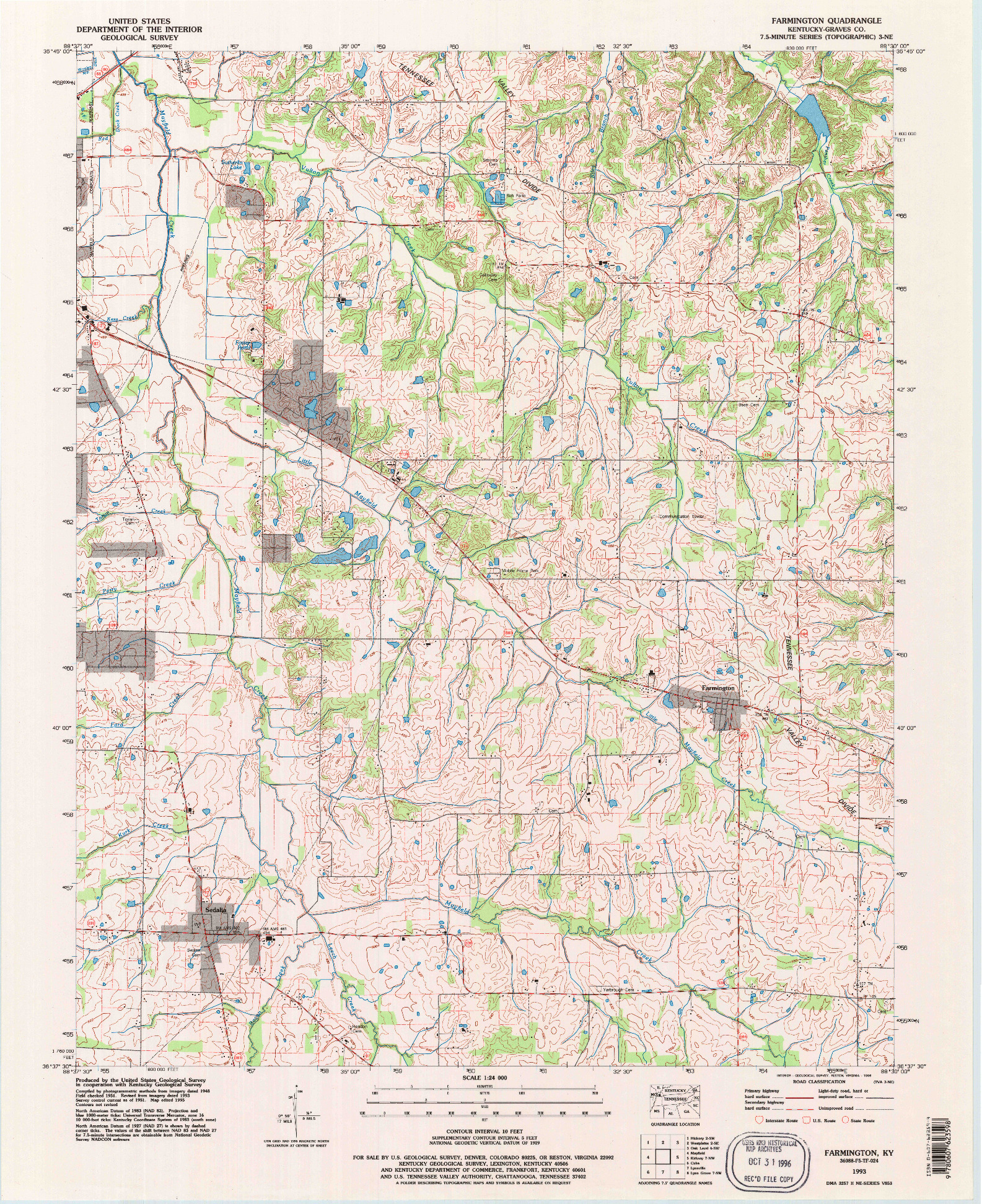 USGS 1:24000-SCALE QUADRANGLE FOR FARMINGTON, KY 1993