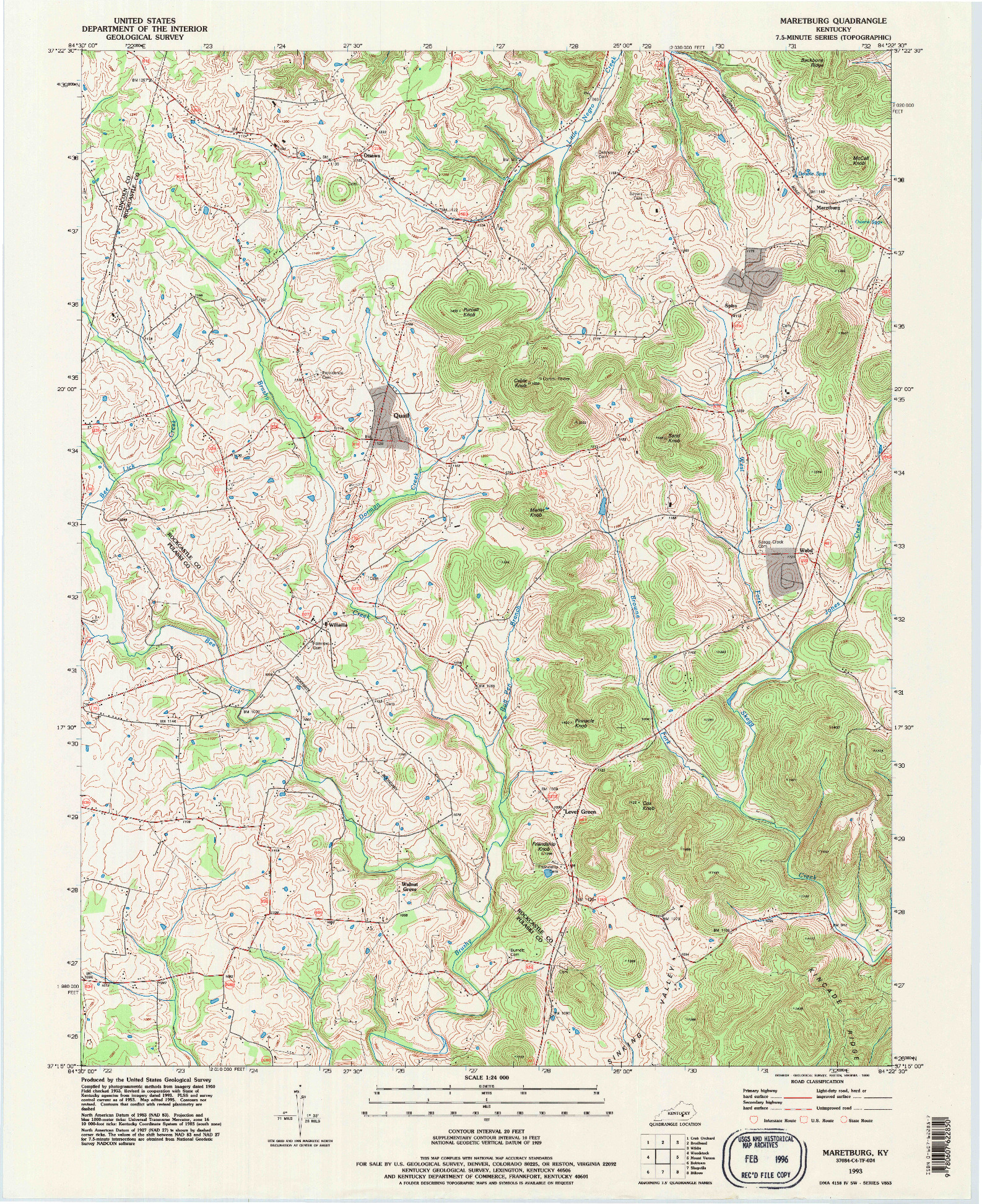 USGS 1:24000-SCALE QUADRANGLE FOR MARETBURG, KY 1993