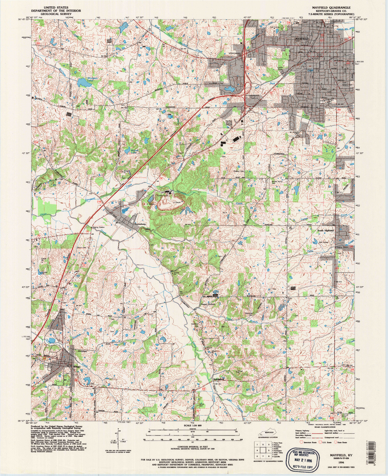 USGS 1:24000-SCALE QUADRANGLE FOR MAYFIELD, KY 1994