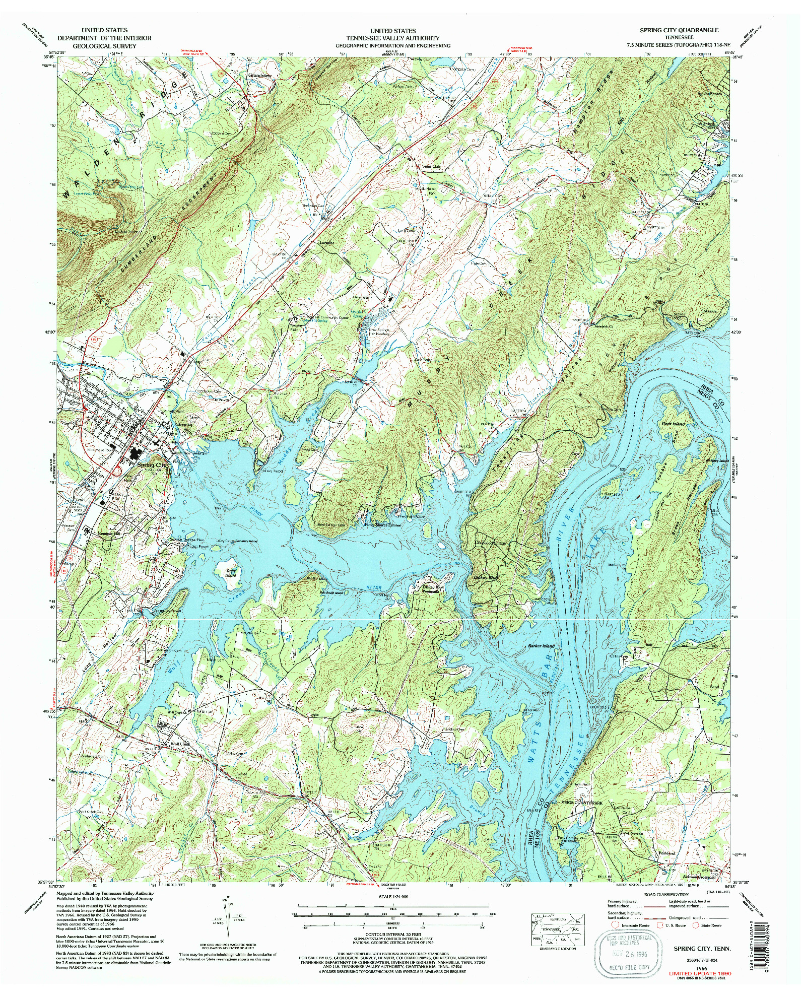 USGS 1:24000-SCALE QUADRANGLE FOR SPRING CITY, TN 1966