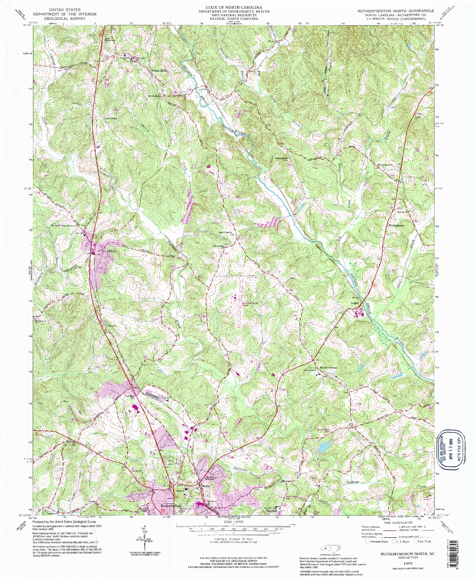 USGS 1:24000-SCALE QUADRANGLE FOR RUTHERFORDTON NORTH, NC 1993