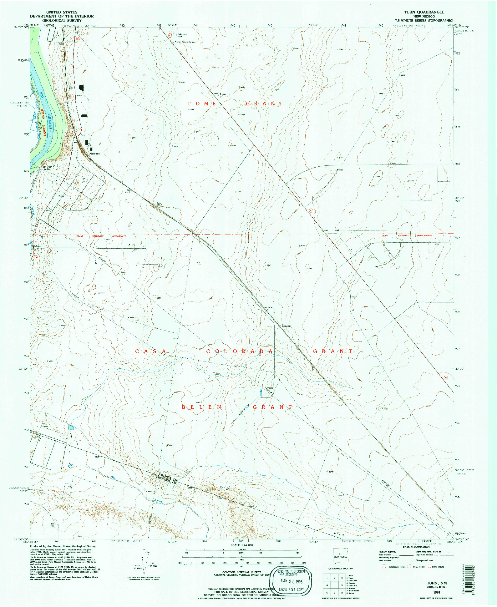 USGS 1:24000-SCALE QUADRANGLE FOR TURN, NM 1991