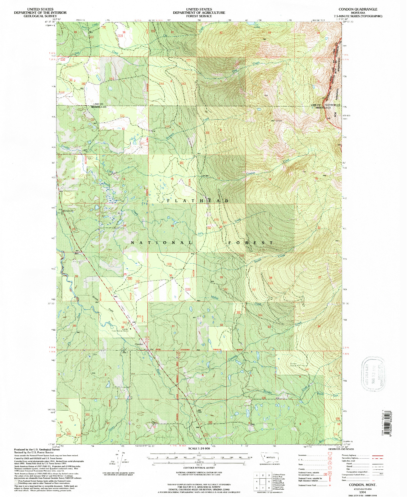 USGS 1:24000-SCALE QUADRANGLE FOR CONDON, MT 1994