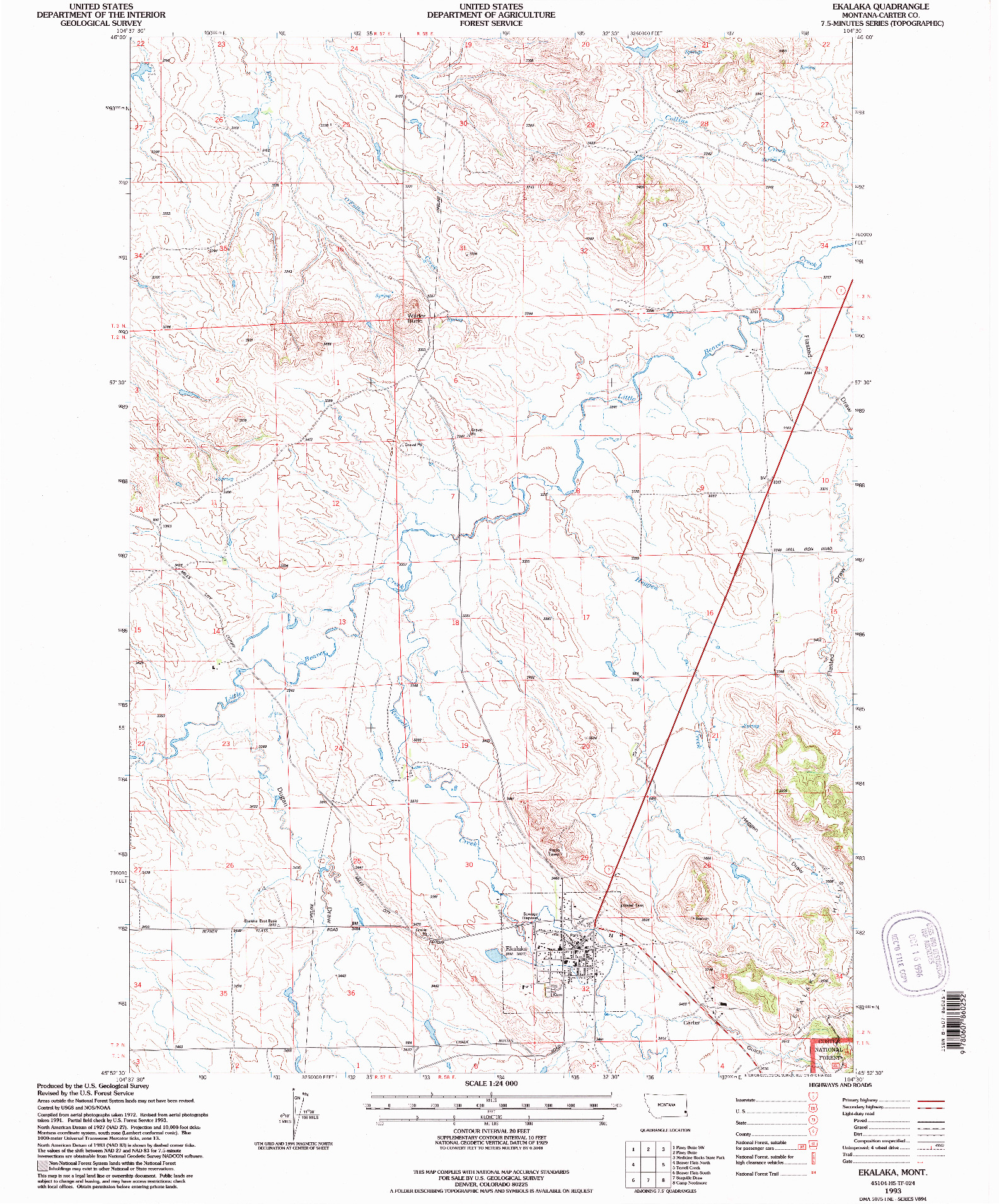 USGS 1:24000-SCALE QUADRANGLE FOR EKALAKA, MT 1993