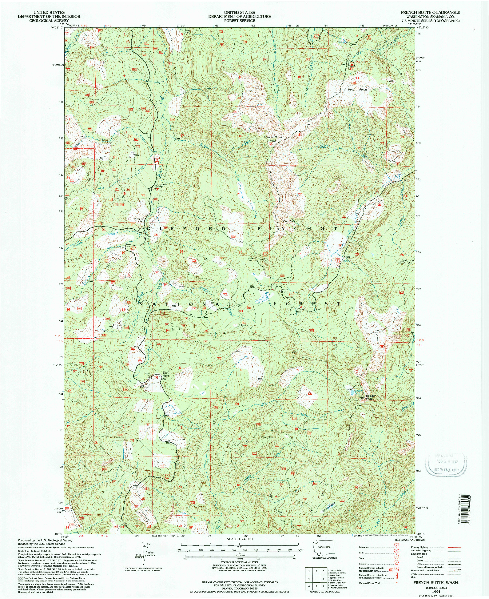 USGS 1:24000-SCALE QUADRANGLE FOR FRENCH BUTTE, WA 1994