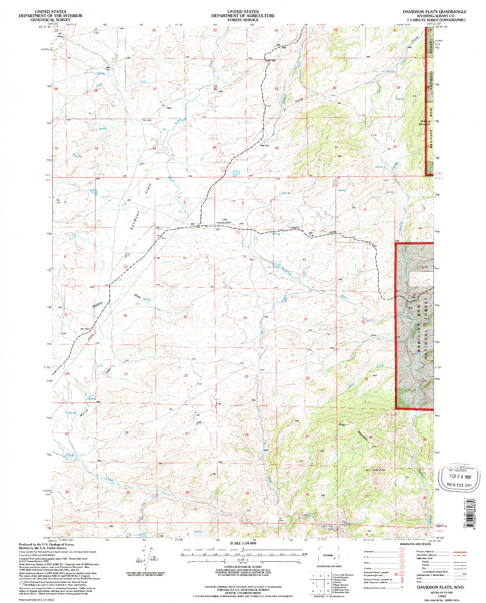 USGS 1:24000-SCALE QUADRANGLE FOR DAVIDSON FLATS, WY 1992