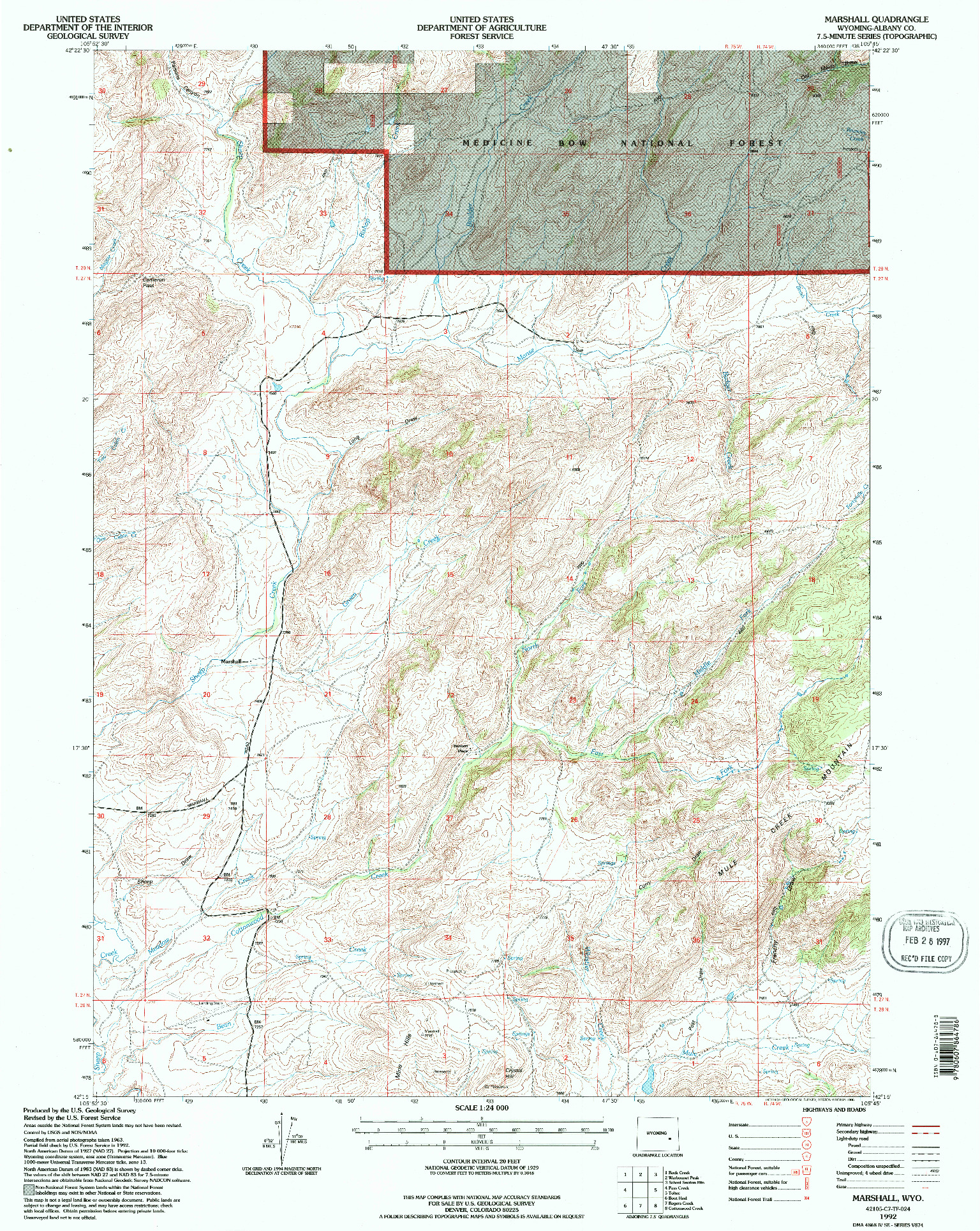 USGS 1:24000-SCALE QUADRANGLE FOR MARSHALL, WY 1992