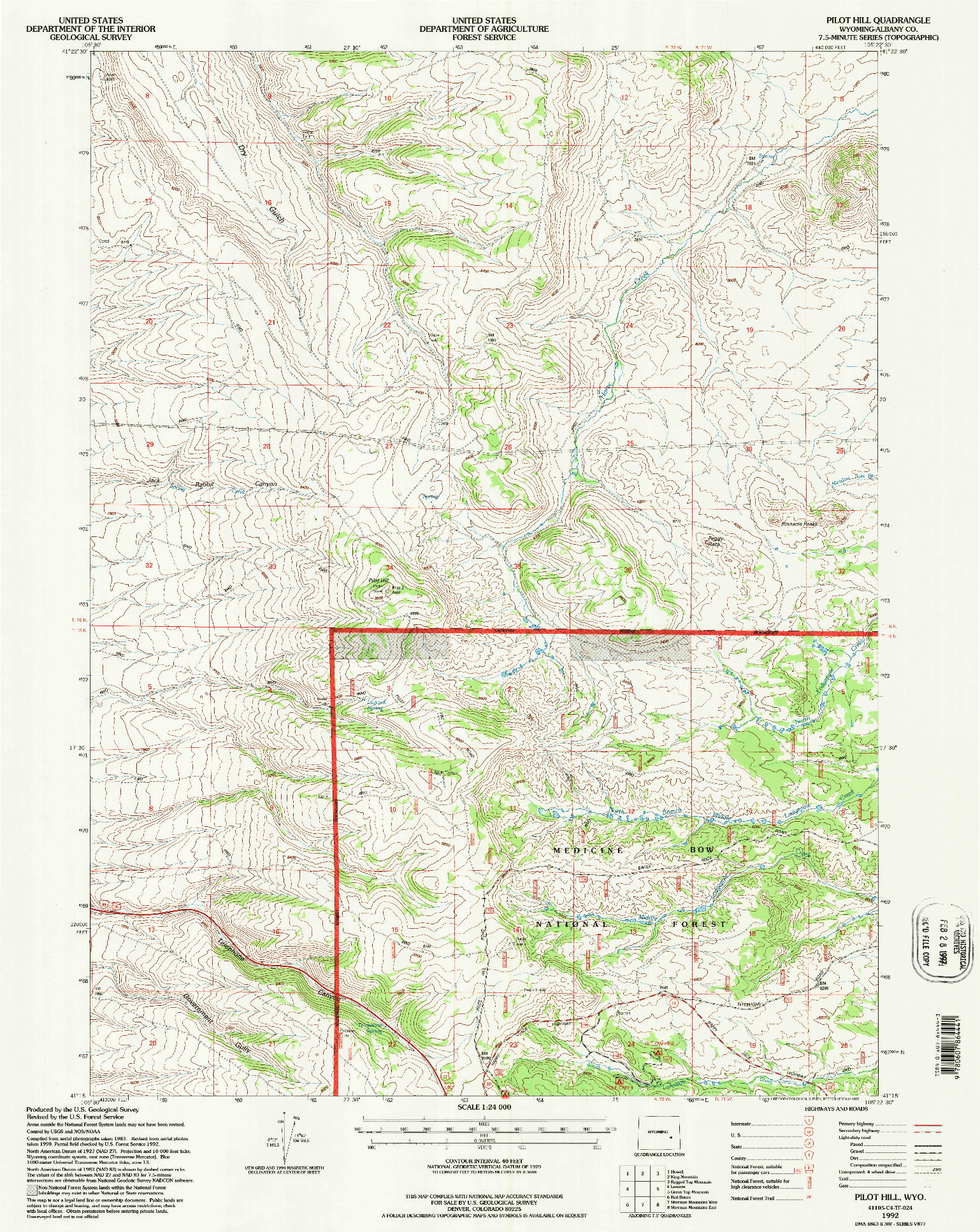 USGS 1:24000-SCALE QUADRANGLE FOR PILOT HILL, WY 1992