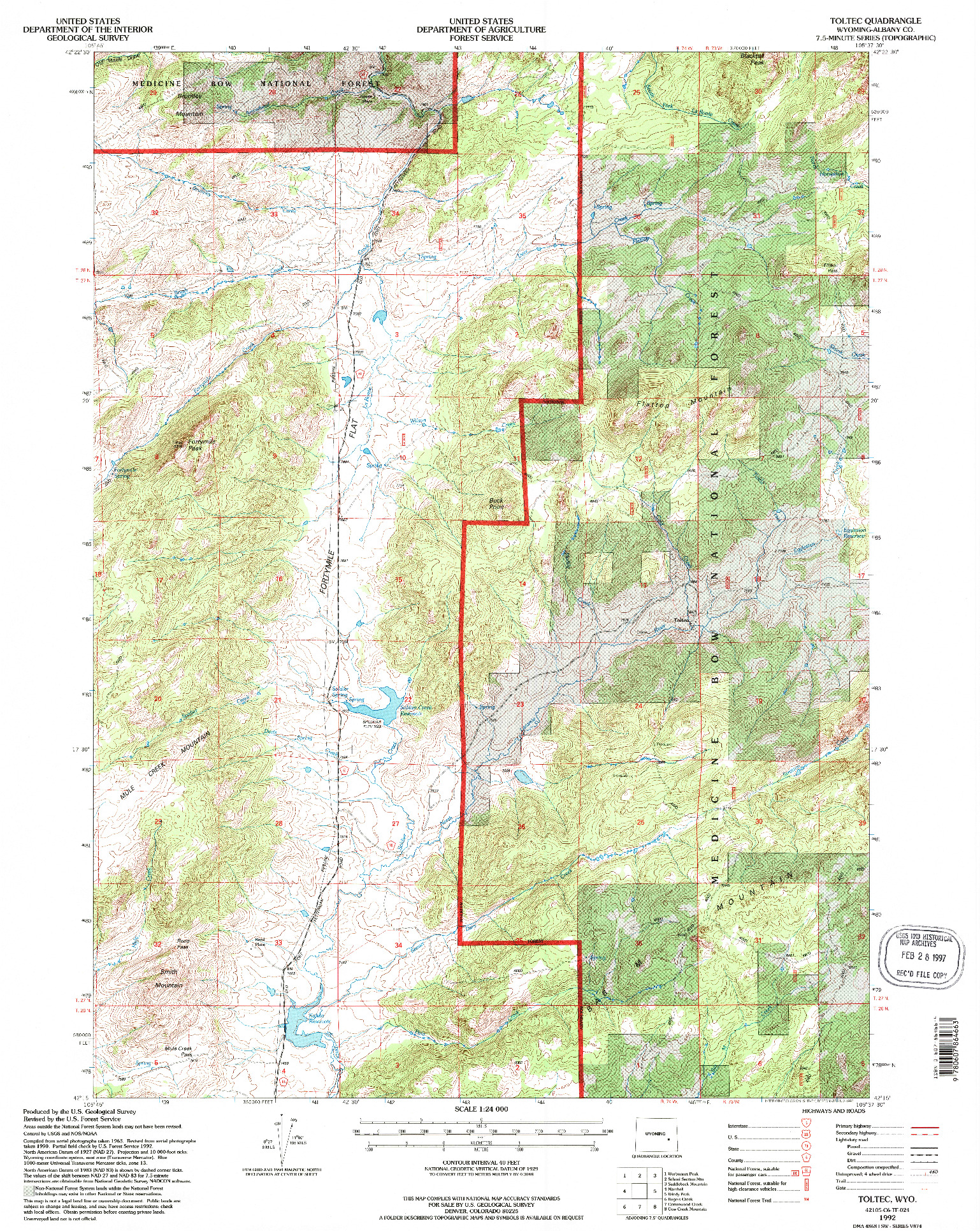 USGS 1:24000-SCALE QUADRANGLE FOR TOLTEC, WY 1992